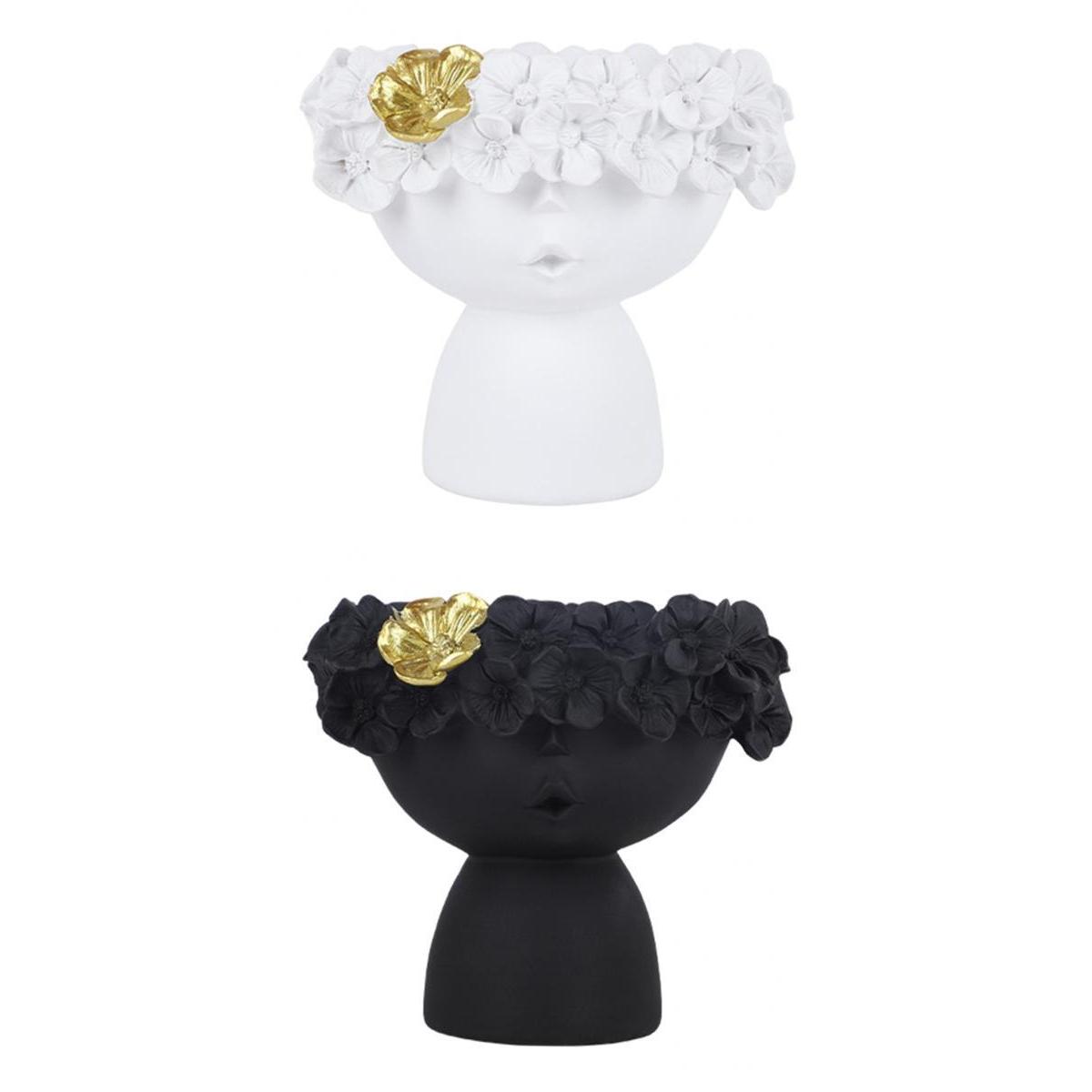 2pc Resin Girl Head Vase Statue Makeup Brush Holder Pen Holder White Black