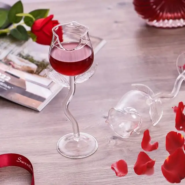 Rose-Shaped Red Wine Glasses Rose Shape Wine Glass With Colored Rose Leaves  Clear/Pink Red Wine Glasses Cups Unique Wine Glass - AliExpress