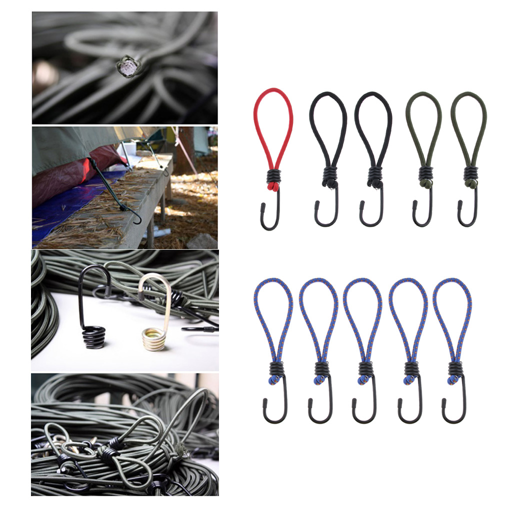 5 Pcs Bungee Hook Tie Tarpaulin Elastic Stretch Cord Straps With Hook for Camping & Hiking Tents Shelters Accessories