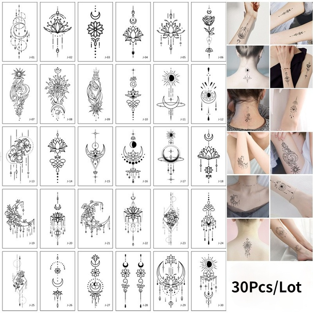 Best of Hot 30Sheet / Lot Temporary Tattoo Sticker Moon Lotus Body Art Arm Tattoos Waterproof Flowers Tattoos Sticker Fake Water Transfer Reviews & Tips