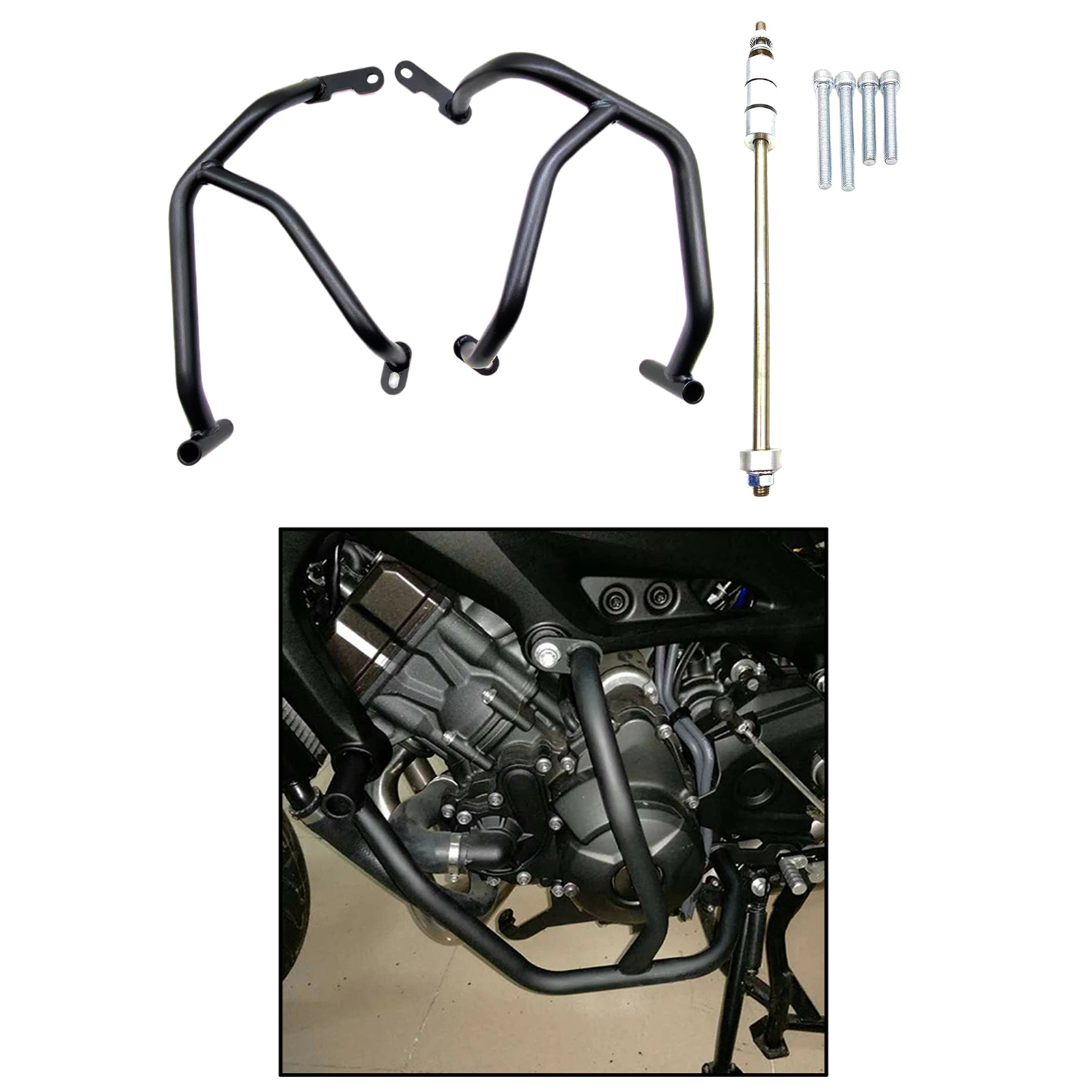 1Pair Carbon Steel Motorcycle Engine Guard Crash Bar Protector Compatible with Yamaha MT09 FZ09 2013-2020 Black