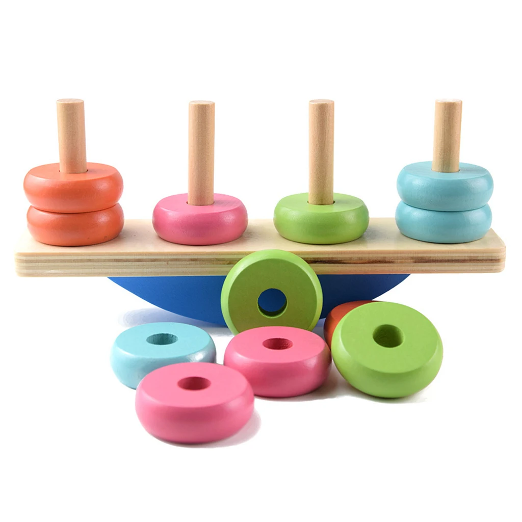 Stacking Rings Stacker with Wooden Colorful Smooth Rings and Solid Wood Base