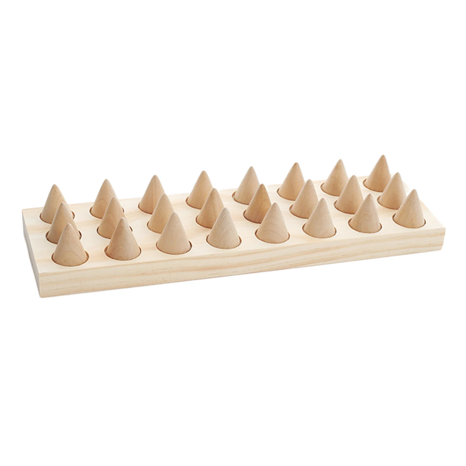 24 Fingers Natural Wood Rings Cone Shape Display Stands Showcase Drawer Storage Jewelry