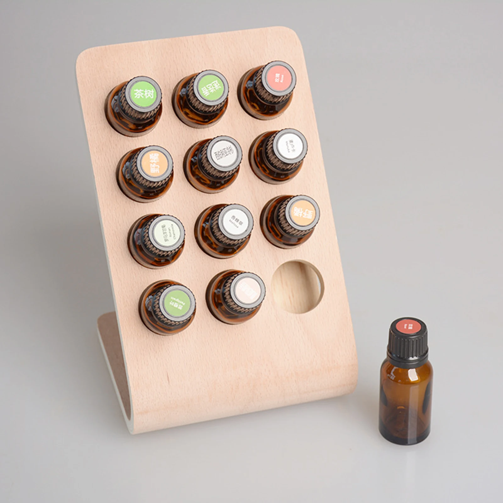 12 Holes 15ML Rectangle Shape Wooden Essential Oil Display Stand Holder Essential Oil Displaying Rack Holes-Dia. 3cm