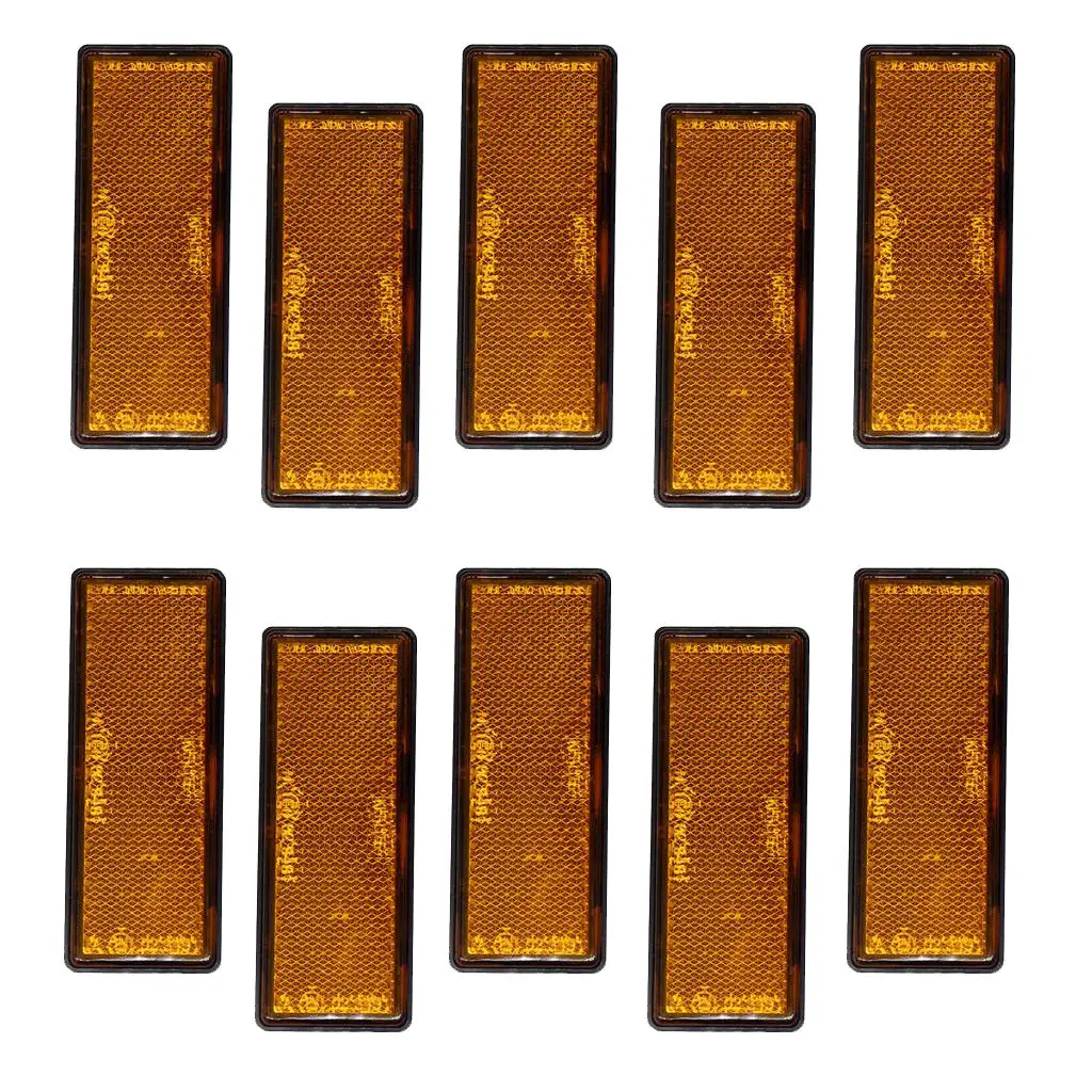 10 Pack Rectangular Stick-On Reflector for Motorcycles, Trucks,Trailers, RVs and Buses, Orange