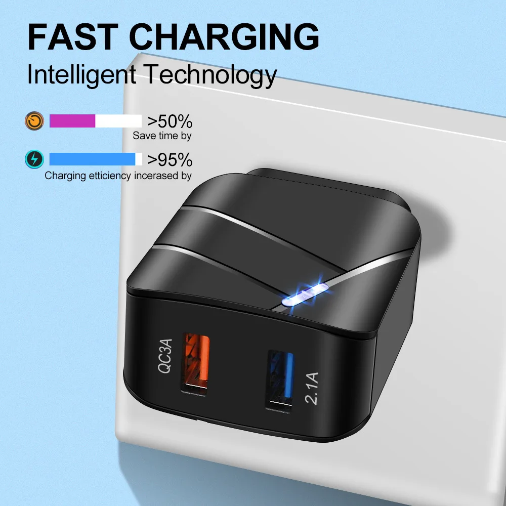 USB Charger Quick Charge 3.0 2 Port QC3.0 Fast Charging For iPhone Samsung Xiaomi Huawei Tablet Smart Phone LED Lighting Adapter 12 v usb