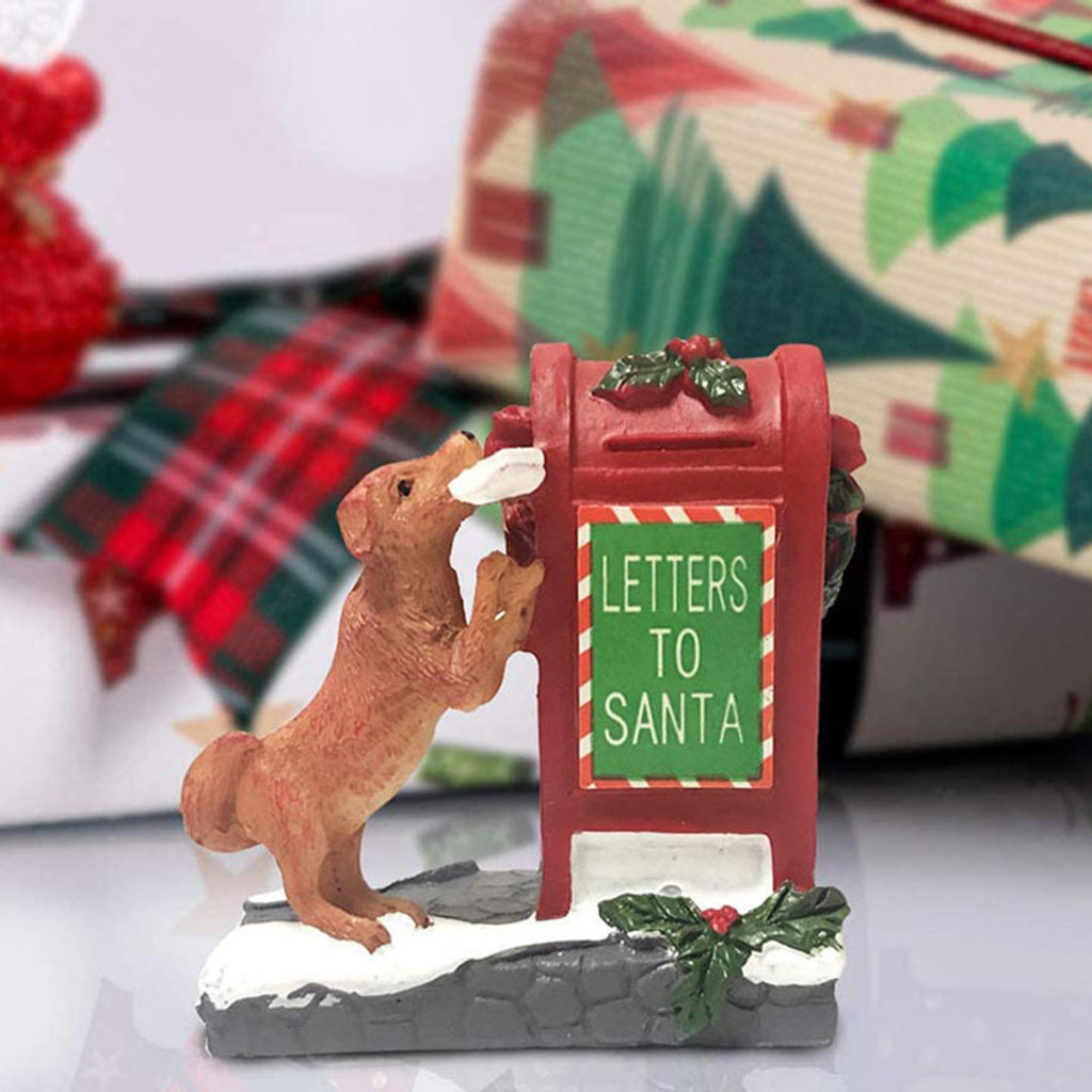 Christmas Statue Figurine Cute Doggy Letter Santa's Mailbox Sculpture Art for Table Bedroom Living Room Home Decor Office