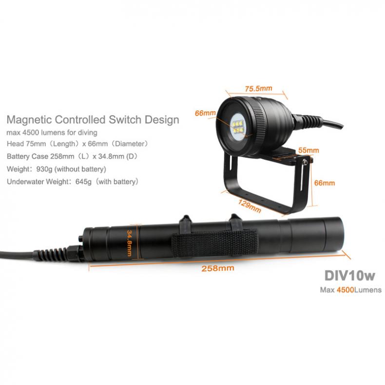 Modos de Mergulho 200m com 5 Impermeável Lumens Xm-l2 u2 Led Subaquático Lanterna Suporte Profissional Mergulho Div10w 4500 6x 10 Luzes e Iluminação