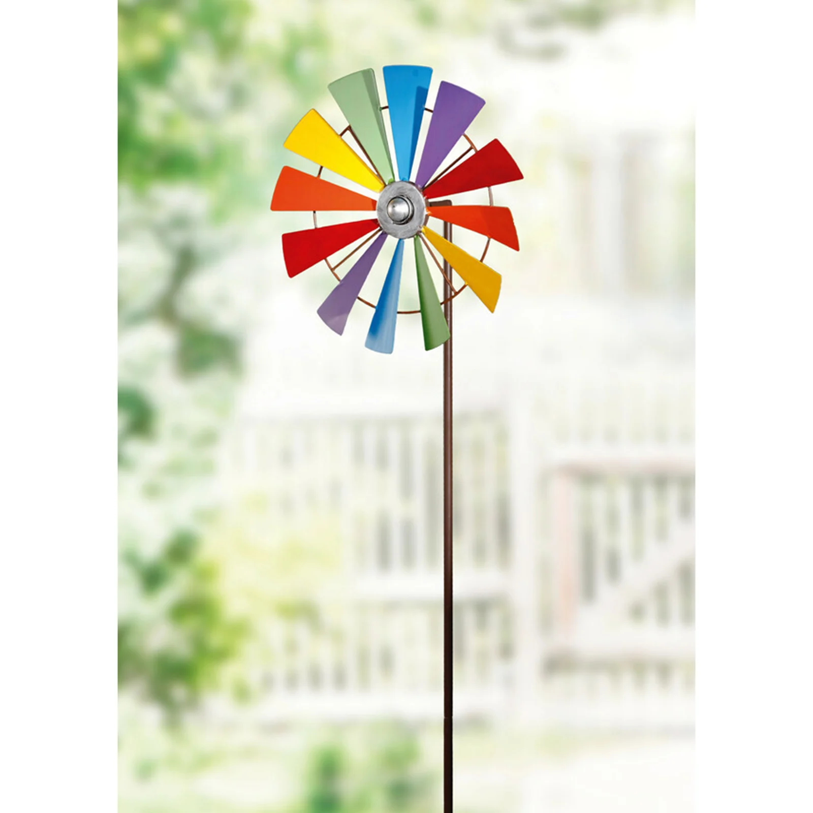 2 x Large 2 Tier Rainbow Flower Windmill Garden Ornament 38cm Diameter 