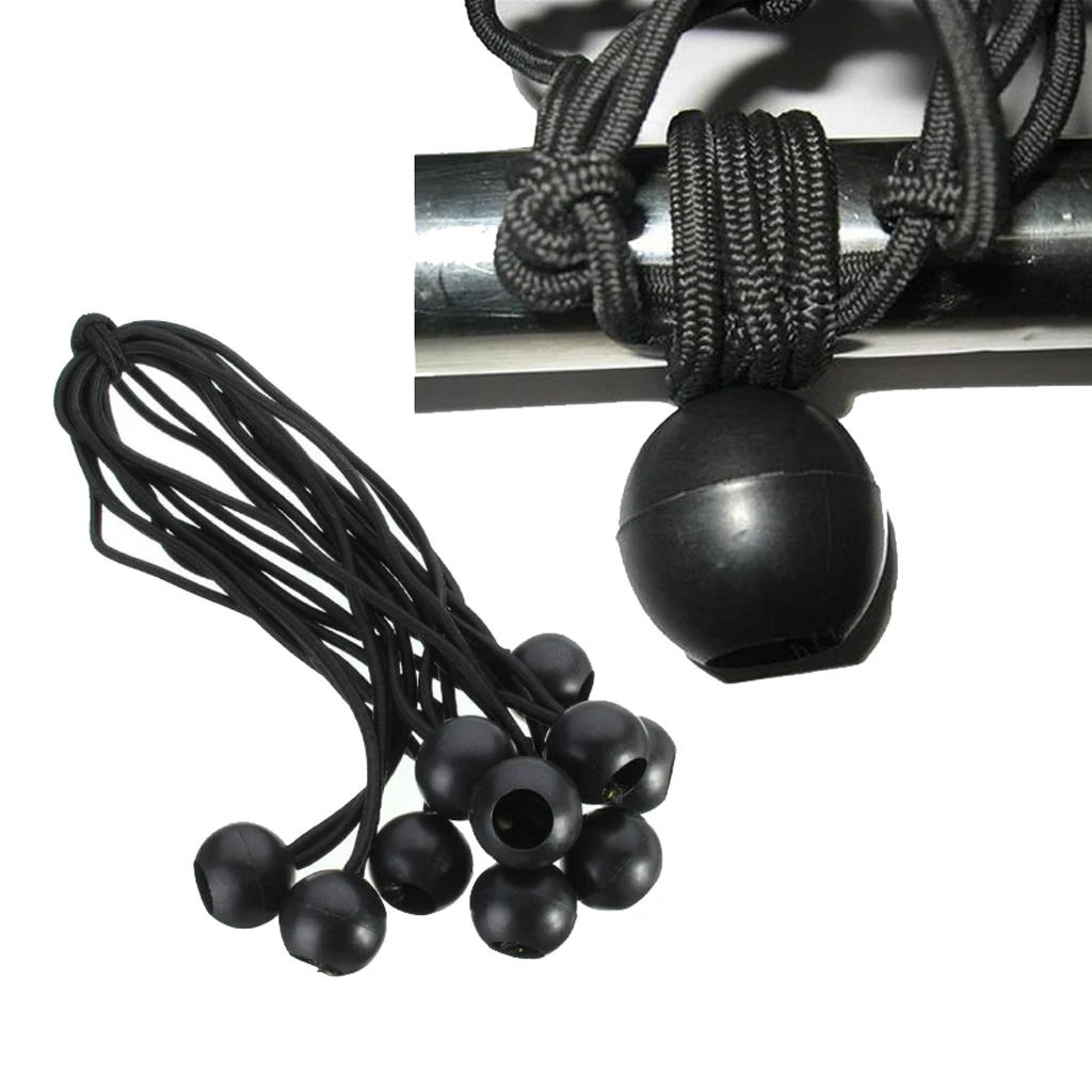 10pcs Tough Tent Fix Cords Black Ball Bungee Loop Strap Elastic Tarpaulin Canopy Holder Wire