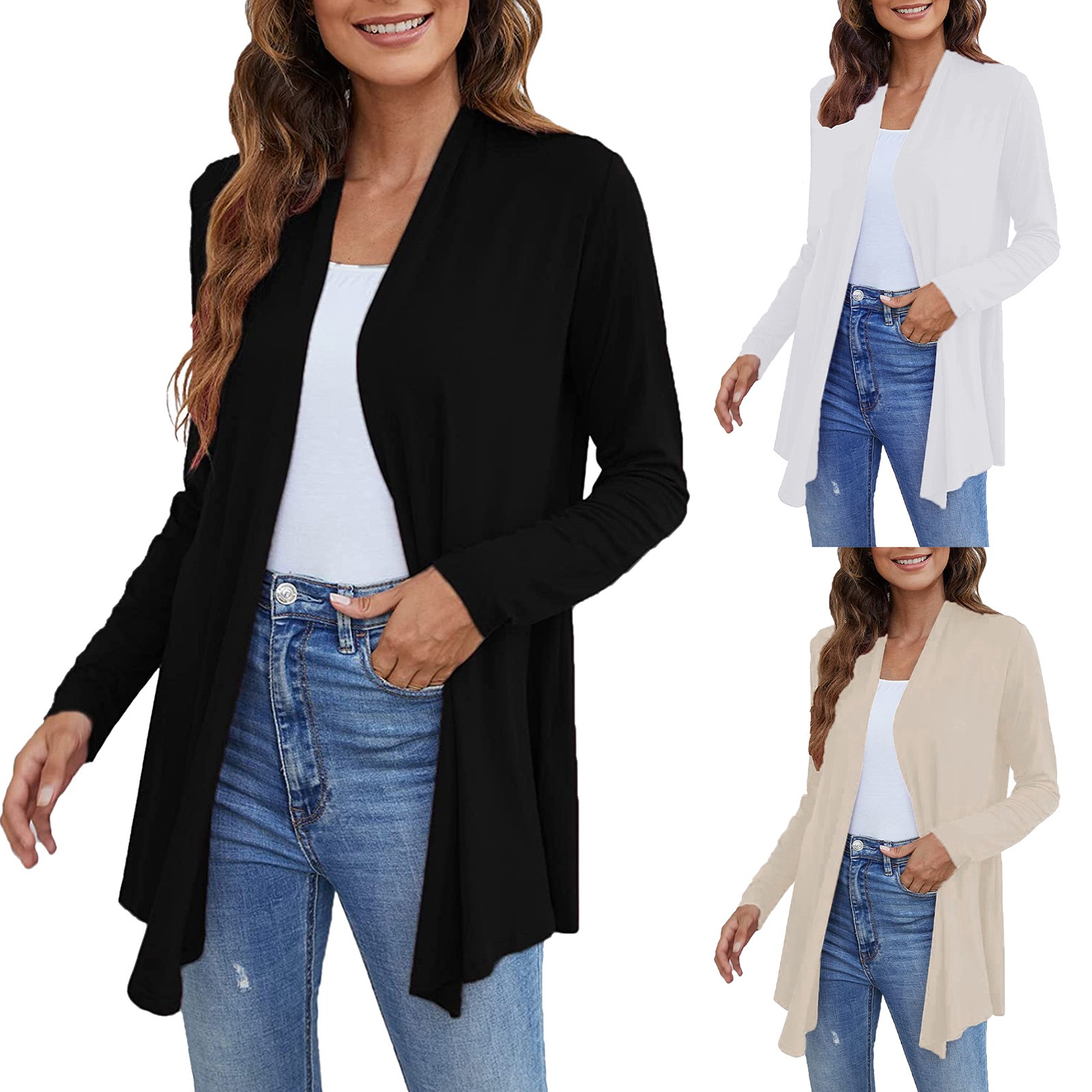 mulheres cardigans sólida frente aberta de manga longa casuais caimento suave primavera outono cardigan solto casaco coreano moda 