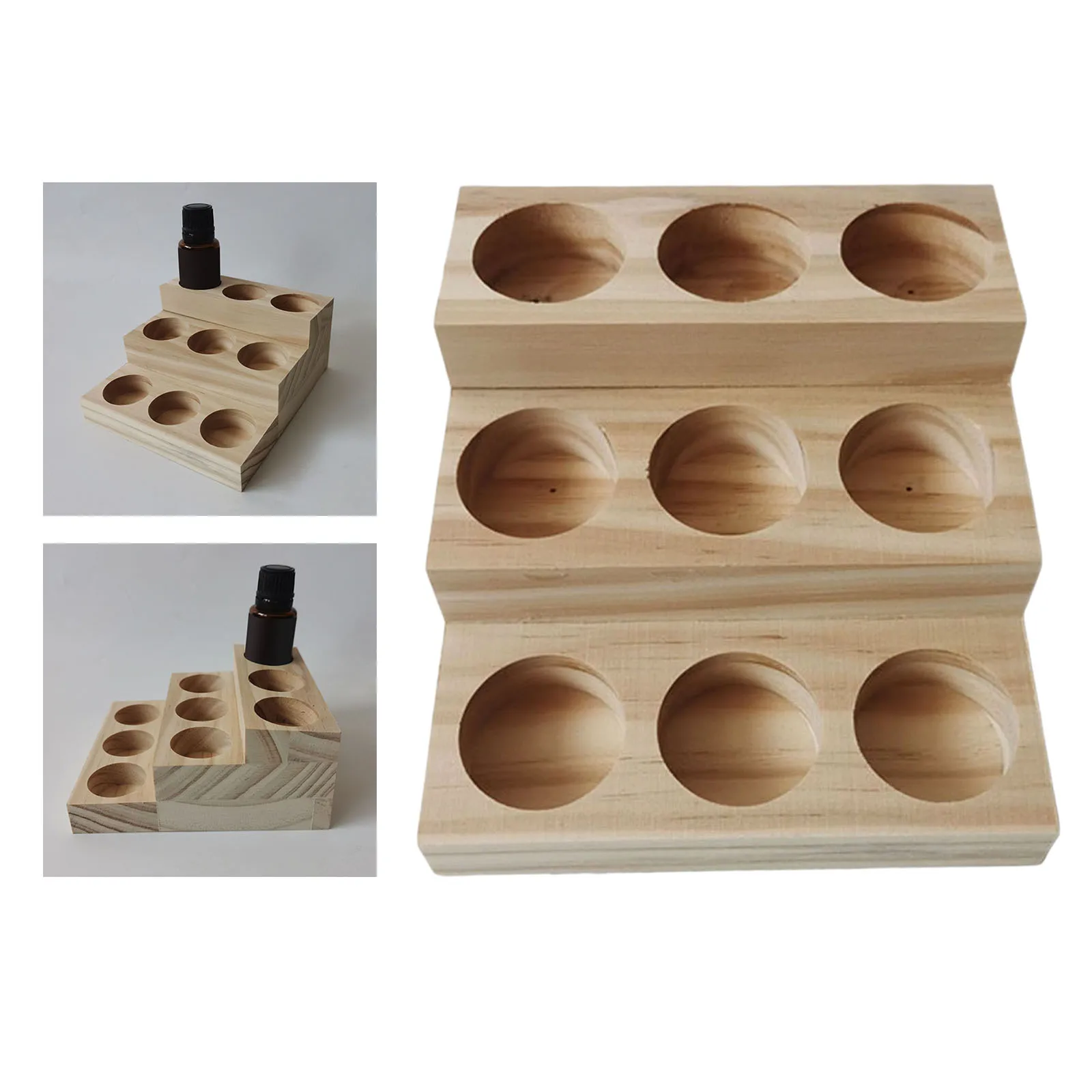 Wooden Essential Oils Display Stand 3 Tiers 9 Slots for Essential Oils, Beauty Products, Diffuser, Nail Polish Bottles