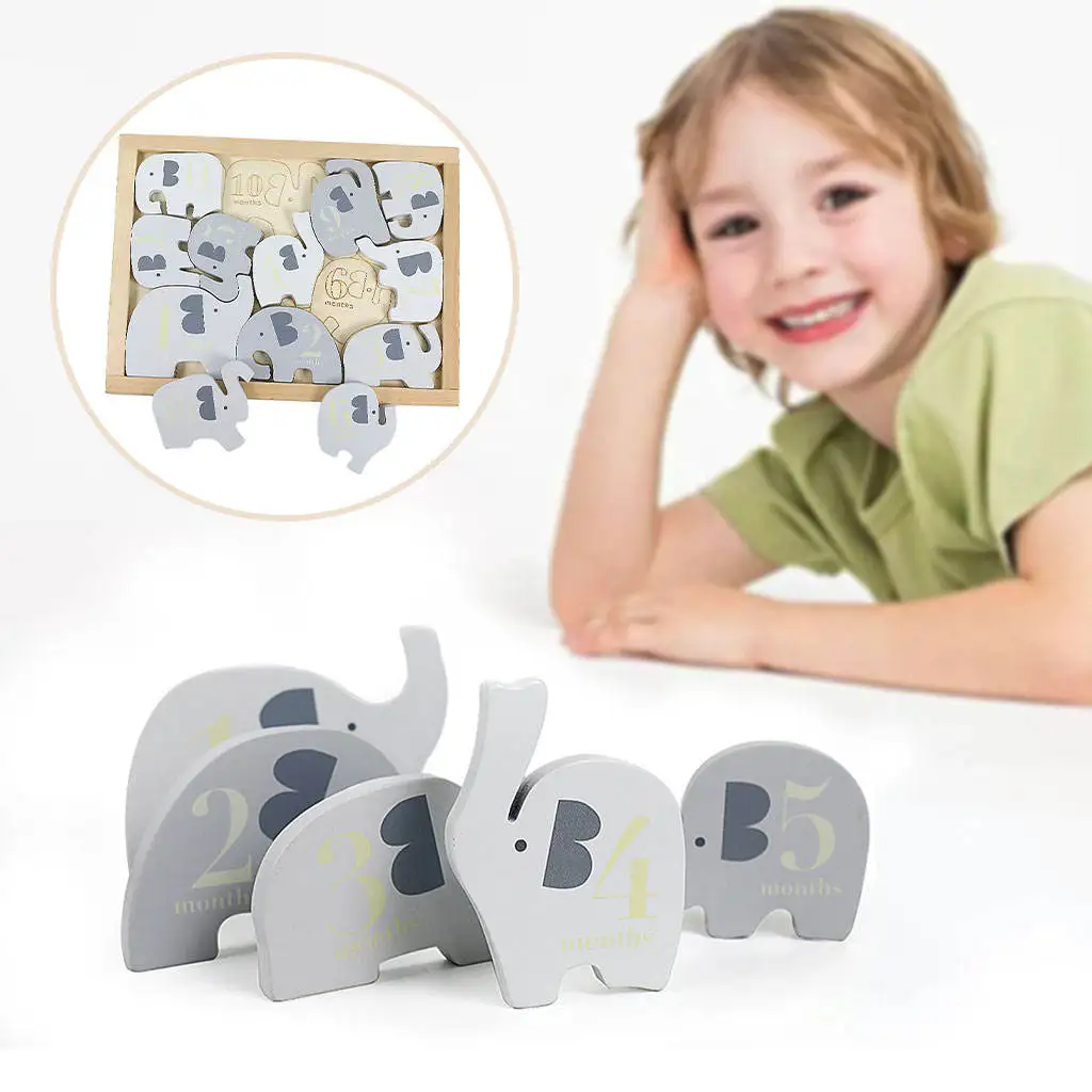 12 Pieces Wooden Elephant Puzzle Educational Toy Gift Develop Hand-on Skill