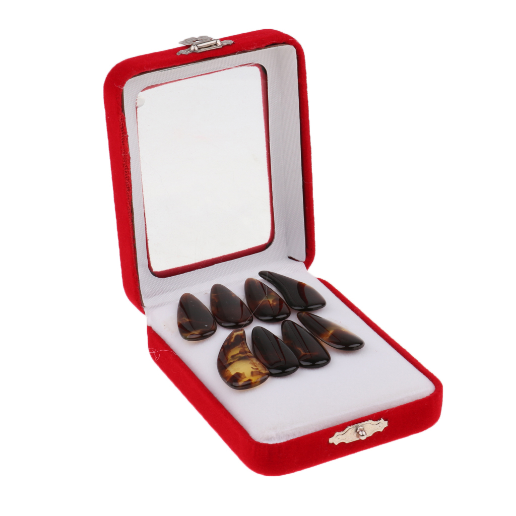 Tooyful Polished 8 Pieces Gu Zheng Nails Zither Koto Finger Picks with Storage Case Portable for Guzheng Player Accessory Large