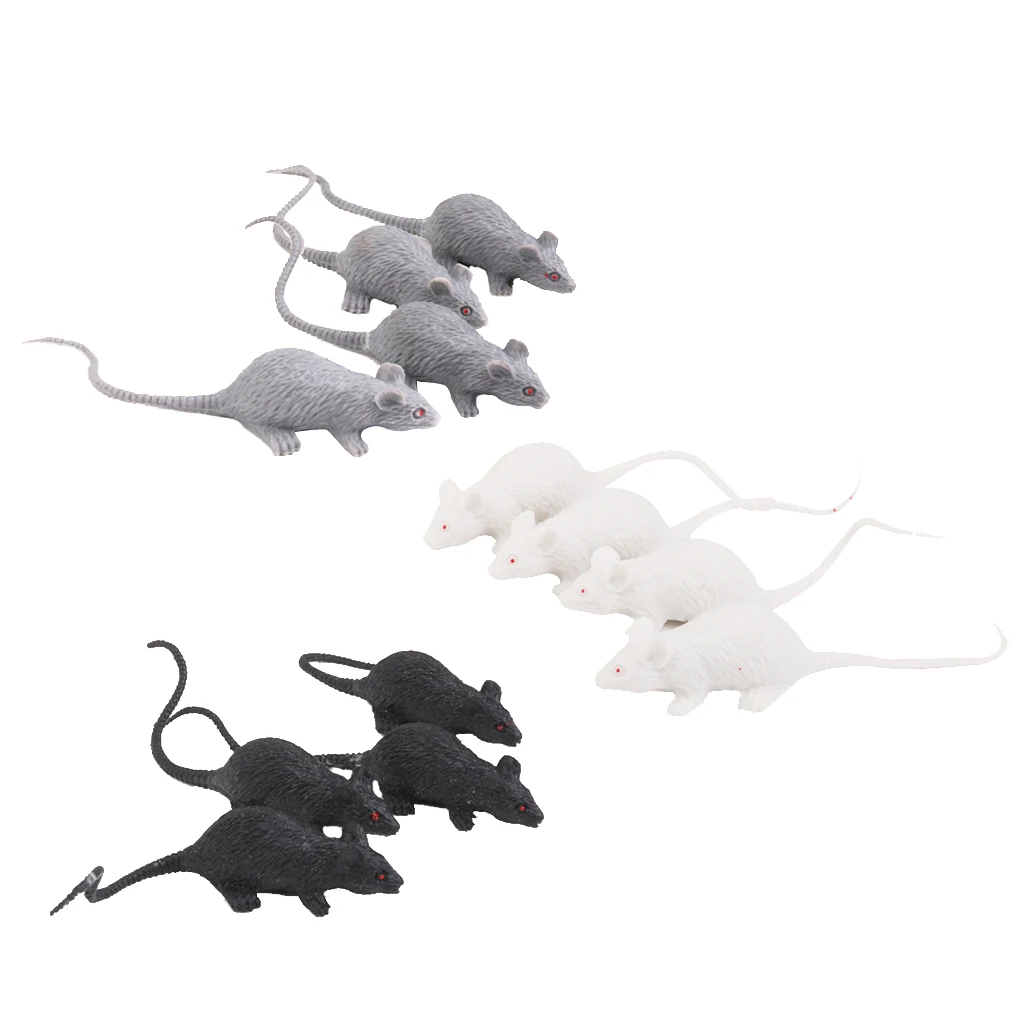 12x Terrible Mouse Deco Figure Rat Toy, White + Black + Gray