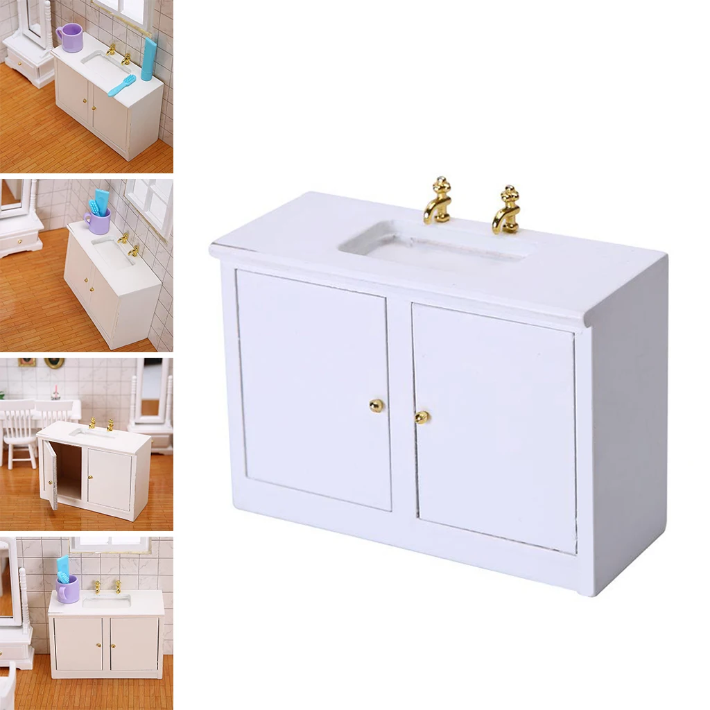 1:12 Wooden Mini Doll House Bathroom Sink Wash Basin Furniture Scene Decor