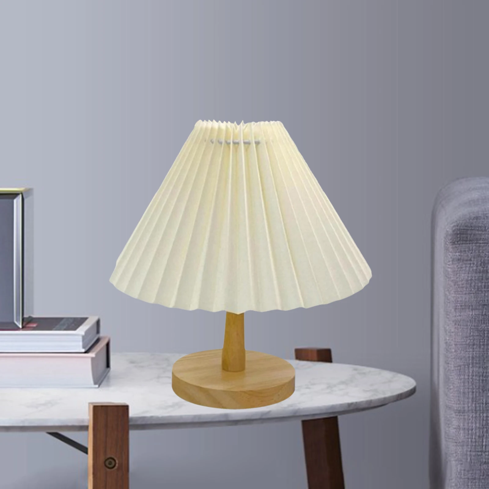 Modern Pleated Table Lamp Wood Nightstand Lamp Study Reading Table Light for Living Room Bedroom Bedside Decor Desk Nightlight