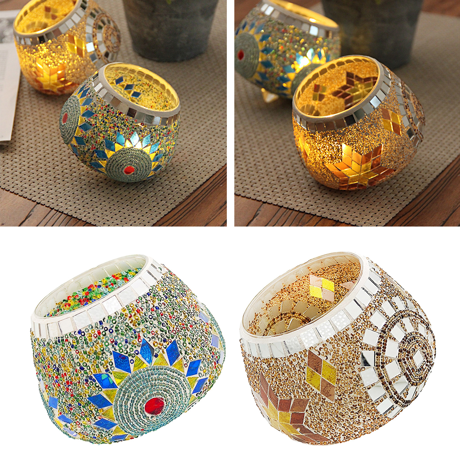 Mosaic Glass Gyro Candlestick Home Candlelight Dinner Round Candle Holders Ornaments Romantic Wedding Decor Valentines Day Gift