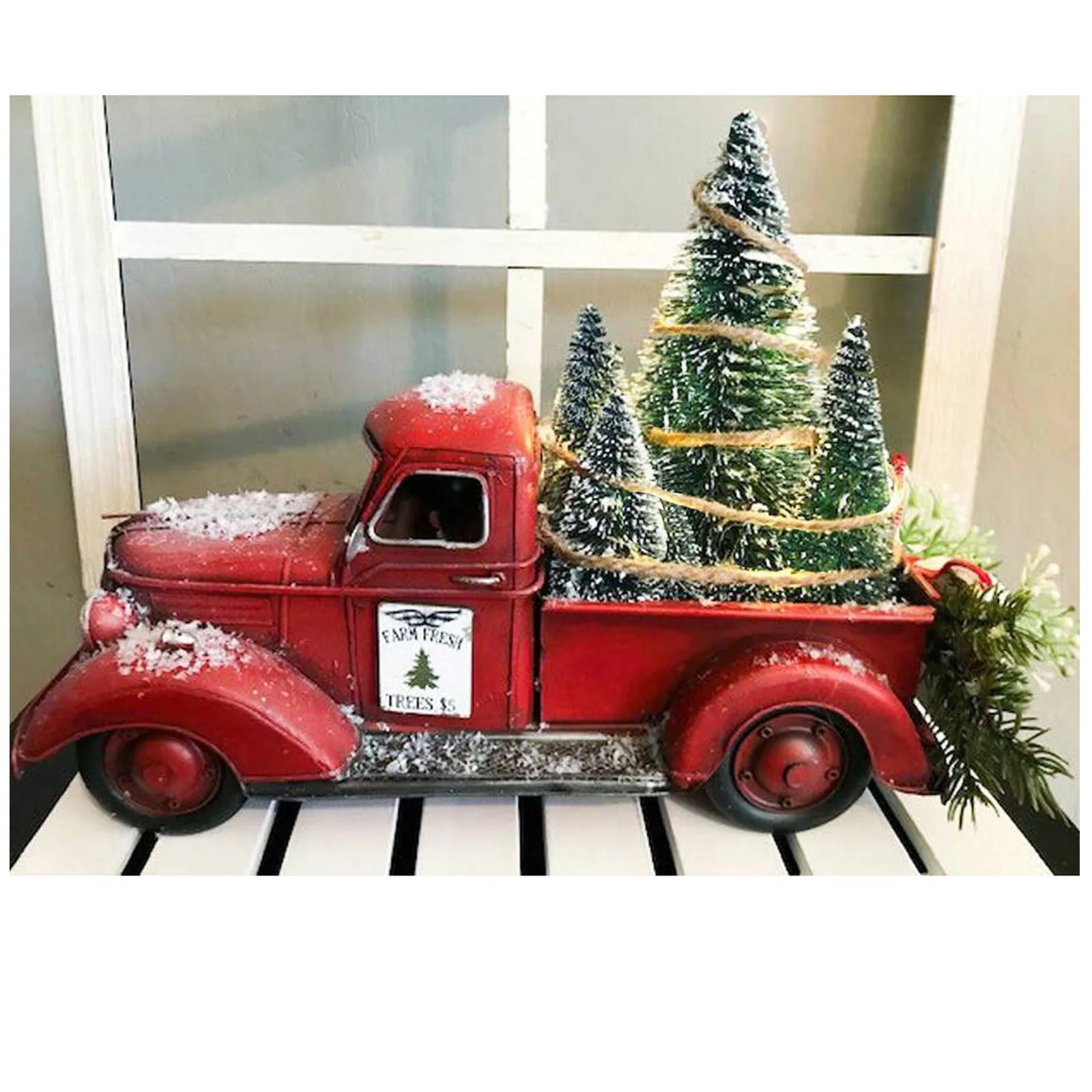 Retro Rustic Lighted RED Pick-up Truck with Christmas Tree NEW Vtg 