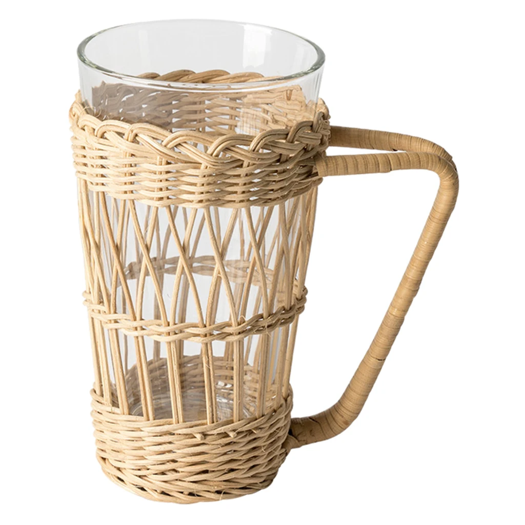 Rattan Woven Cup Holder Drink Stand Mug Organizer Insulation Cover Coffee Tea