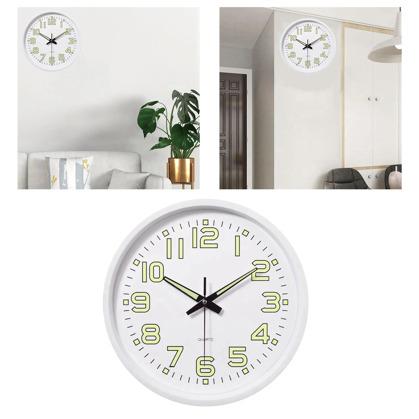 Wall Clocks Night Light Function Quartz Battery Operated Round Easy to Read