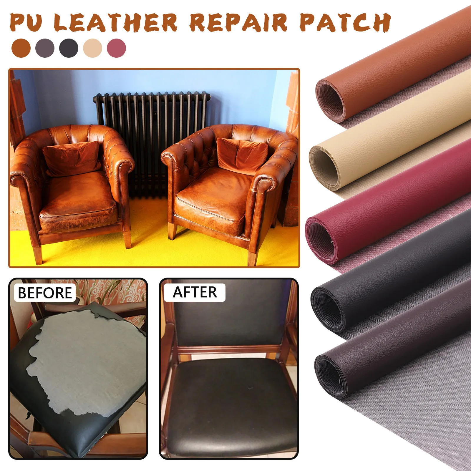 Self-Adhesive Leather Repair Patch Couch Leather Sofas Car Seats Repair Tape New 