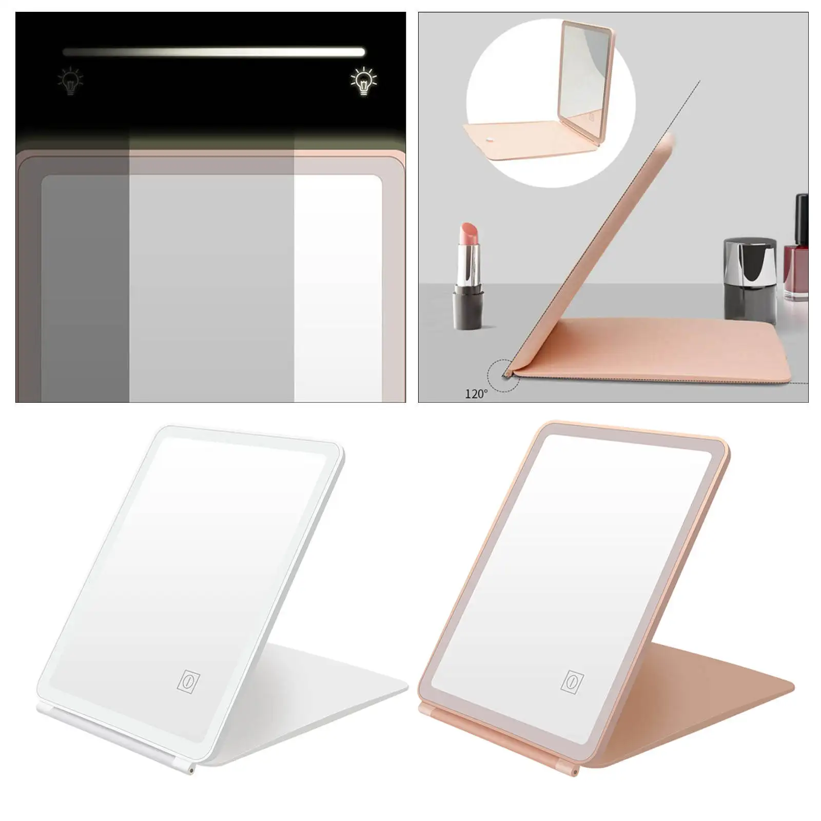 Flip LED Makeup Mirror USB Rechargeable Dimmable Touch Switch 120 Adjustable Compact HD Lighted Makeup Vanity Mirror for Travel