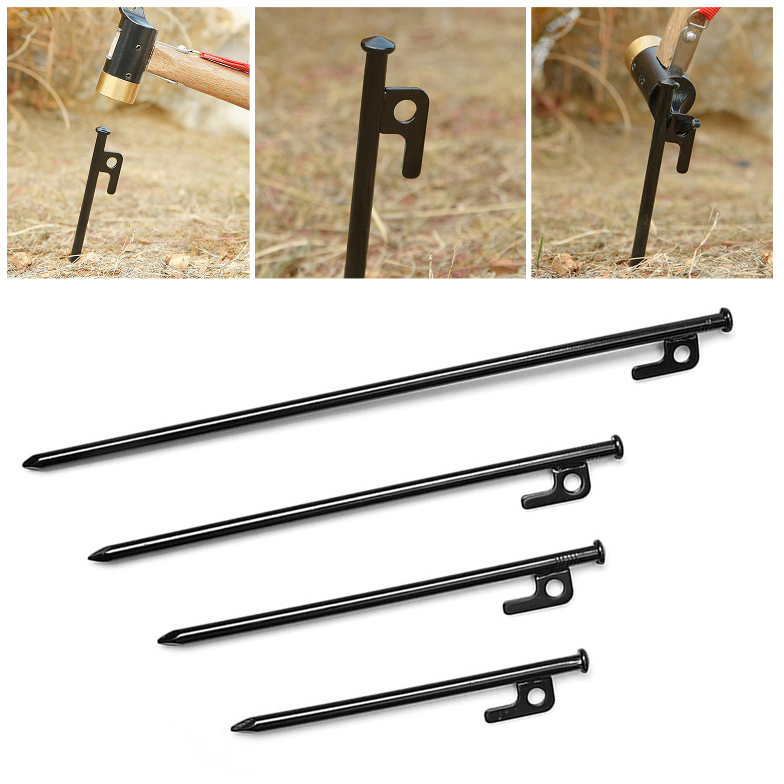 4 Pieces Multiuse Heavy Duty Tent Stakes Metal Anchor Tarp Pegs Canopy Nails Trip