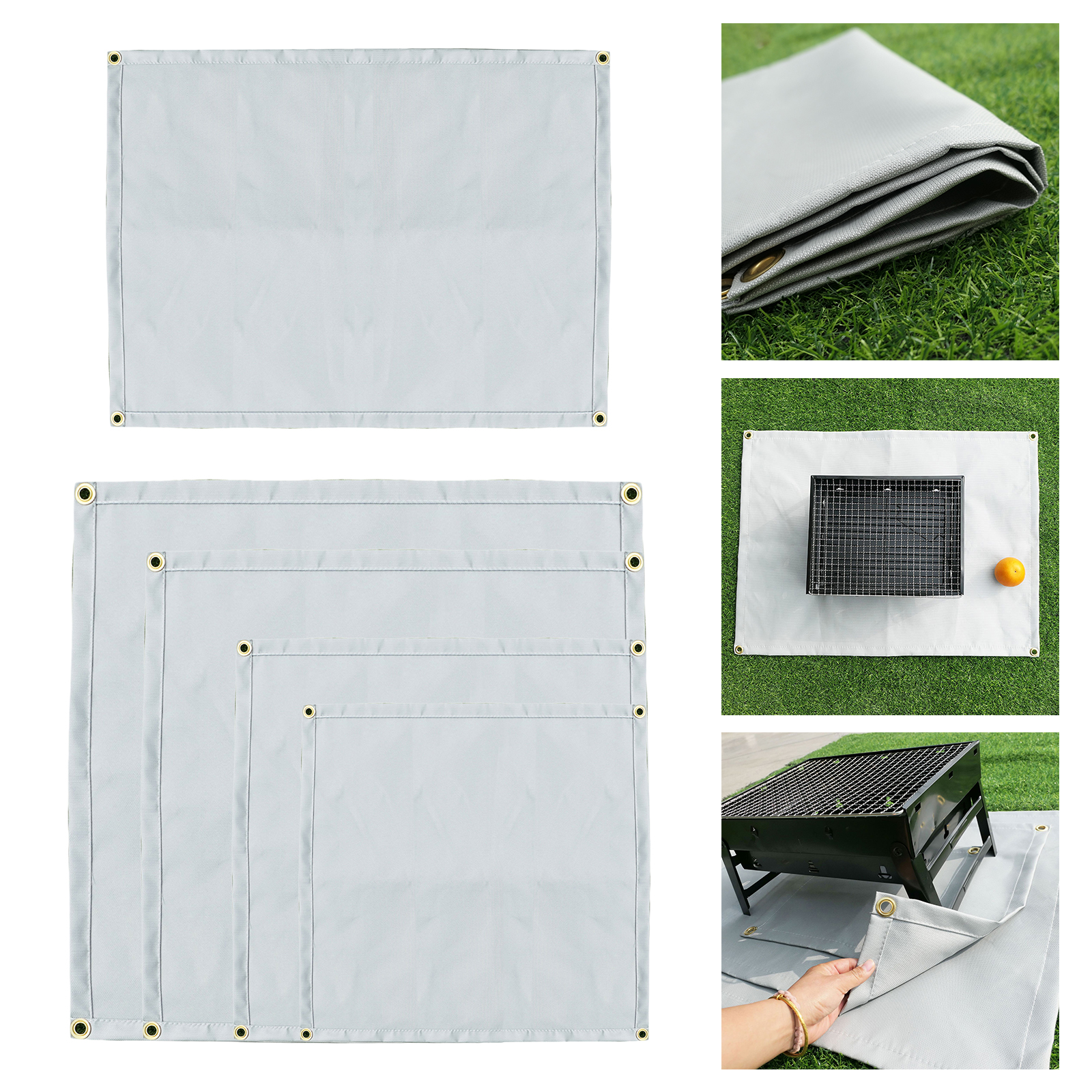3-Layer Fire Pit Mat Grass Lawn Heatproof Fireproof Pad Hiking Cooking BBQ