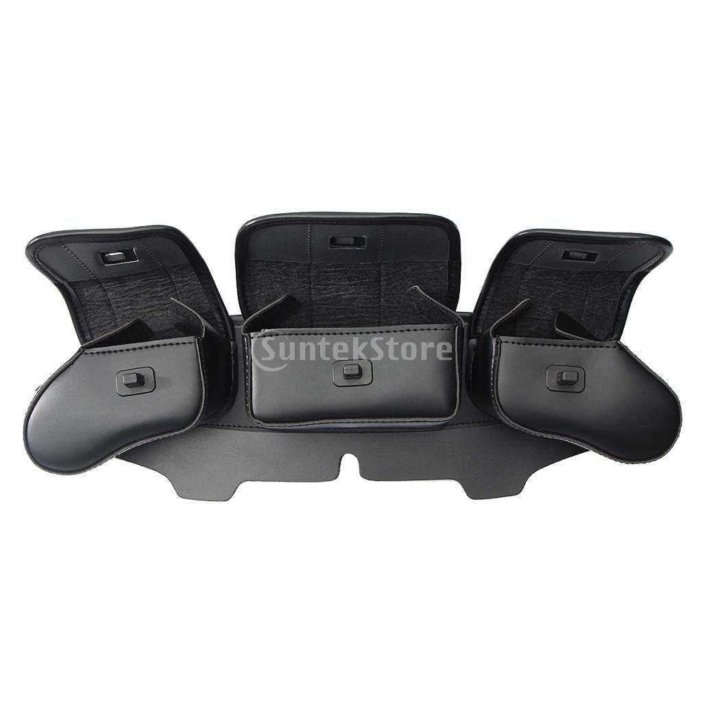 Motorcycle 3 Pocket Windshield Bag Pouch Fits for Harley Touring FLHT 96-13, Black