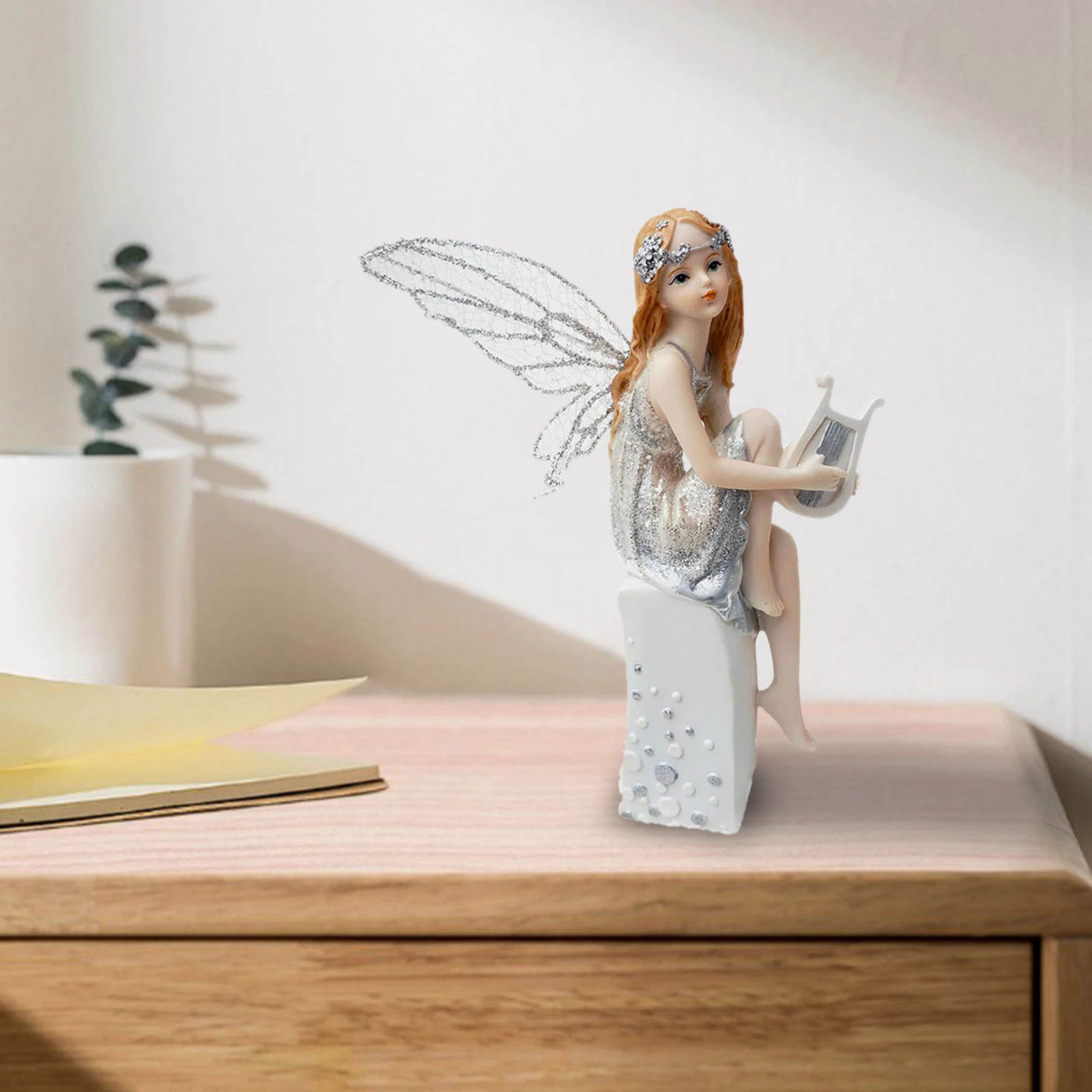 Music Fairy Figurine with Butterfly Fairy Garden Livingroom Office Desktop Wedding Party Ornament Home Decoration