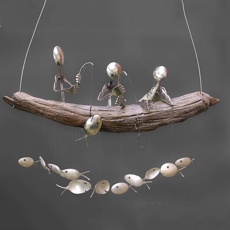 (🔥Hot Sale – 48% Off)fishing Man Spoon Fish Sculpture Wind Chime