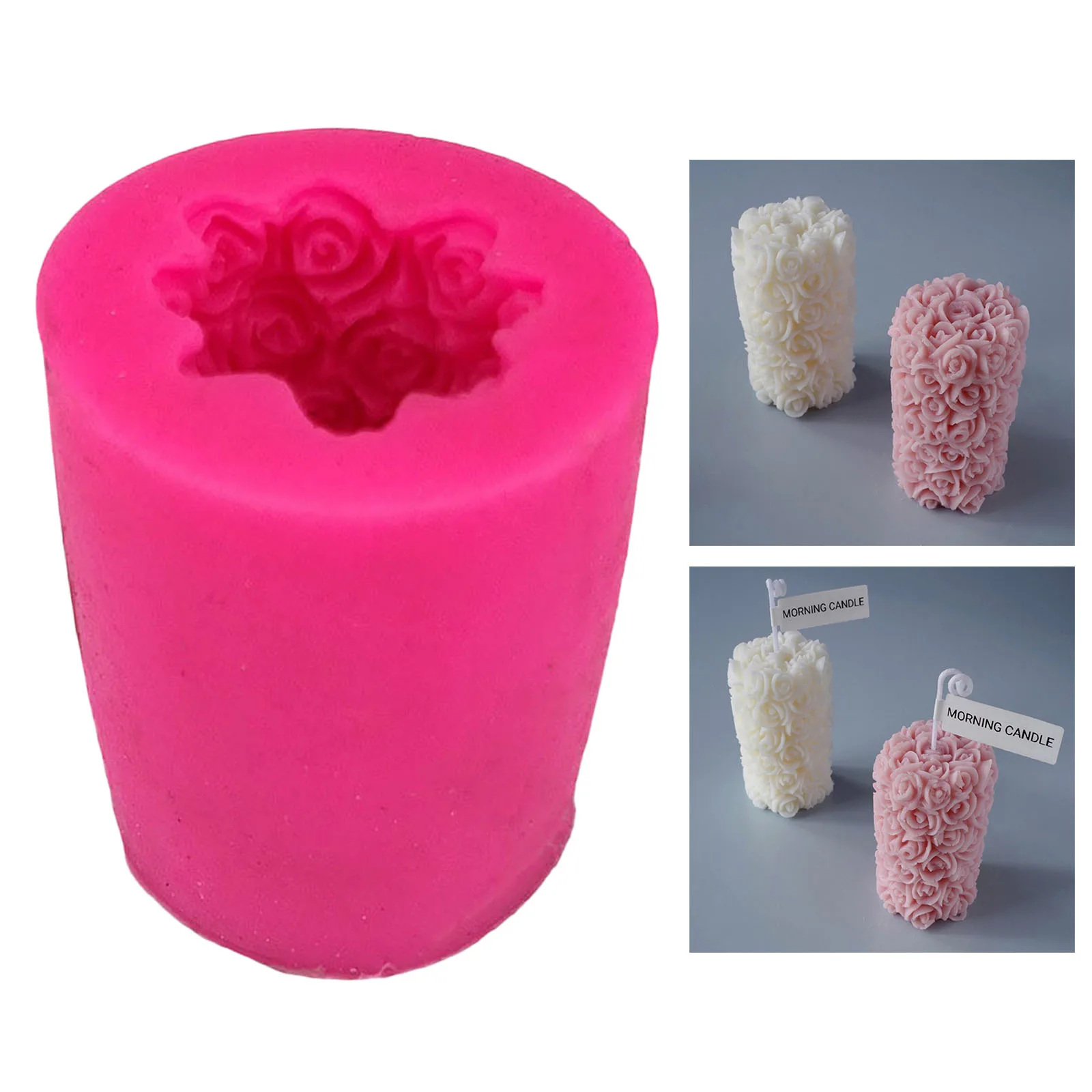 3D Rose Flower Candle Silicone Mold DIY Gypsum Plaster Mould Cylinder Shape Silicone Soap Candle Molds