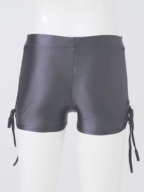 Women Glossy Drawstring Casual Shorts Stretchy Low Waist Hot Pants