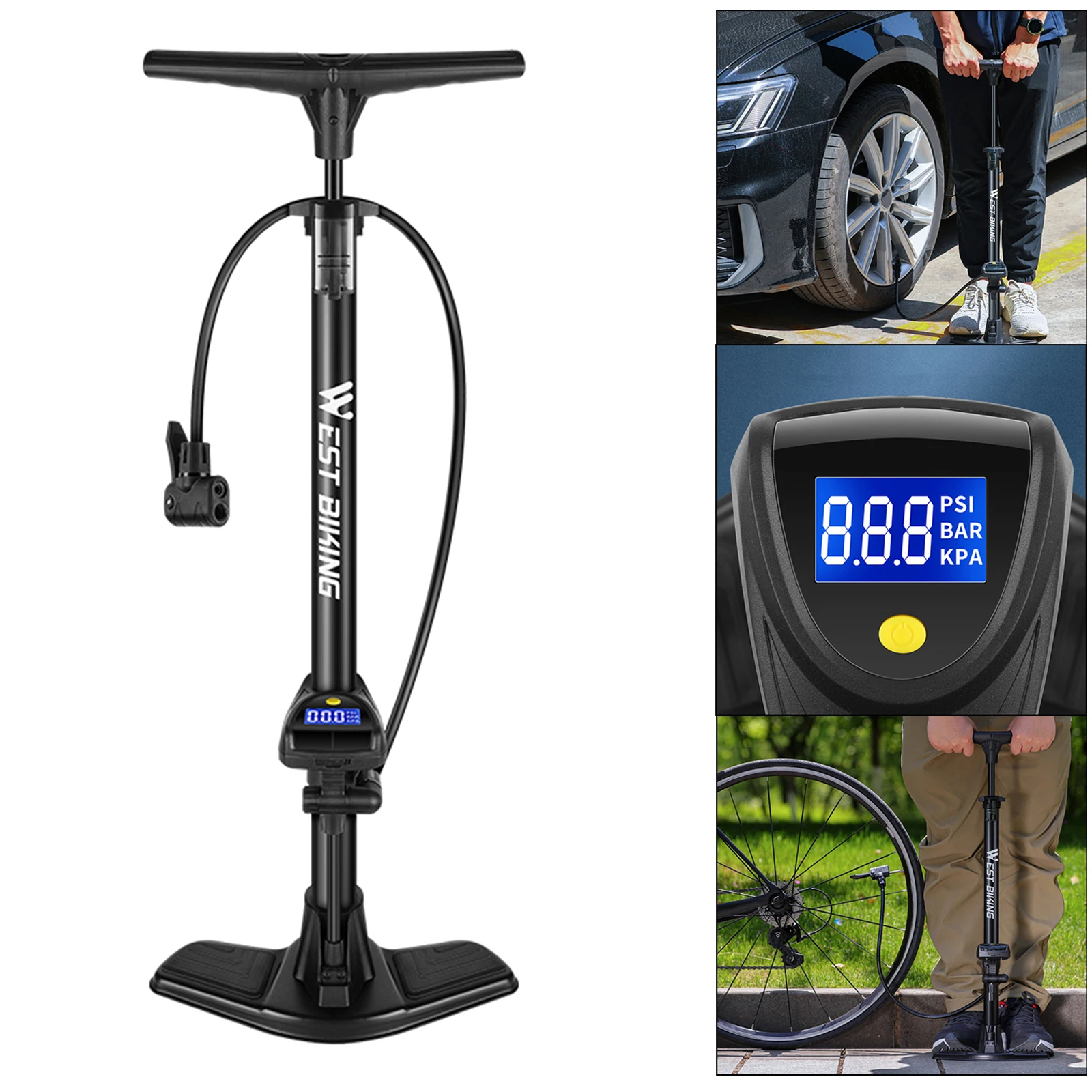 Standing Bike Air Pump Gauge Travel Inflator Air Rifle Inflating Valve MTB