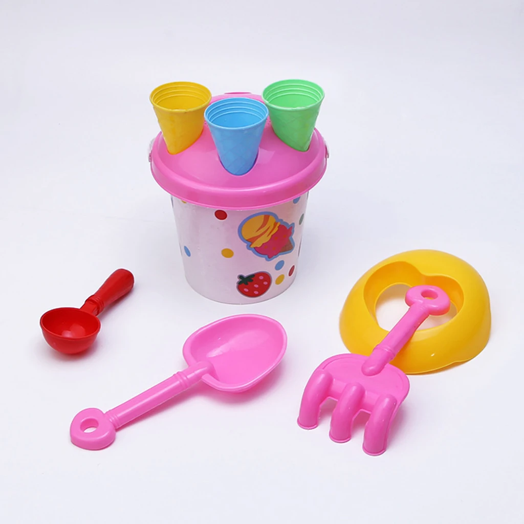 Set of 8pcs Beach Toys Sand Bucket Pail Shovel Ice Cream Moulds for Kids 3-4