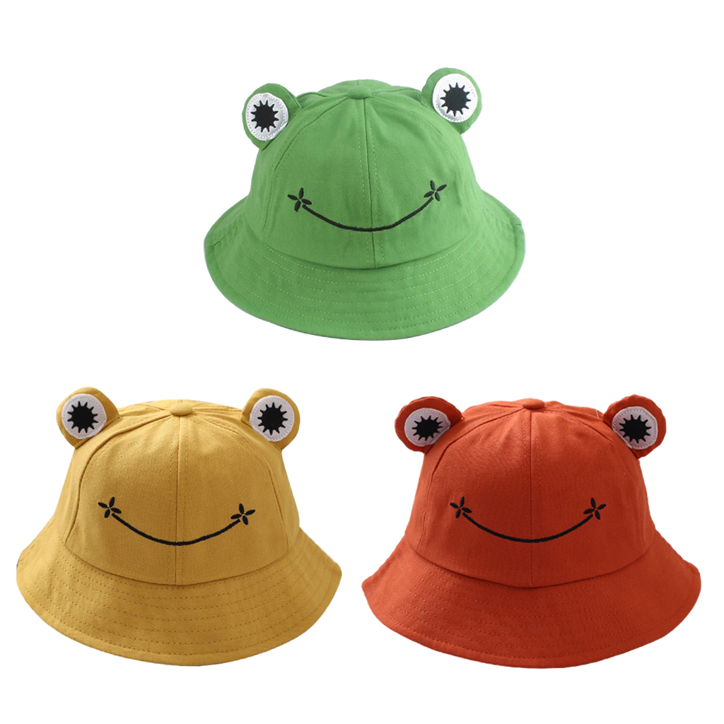 Cartoon Frog Bucket Hat Kids Children Cotton Fishing Cap Cute Froggy Hat Outdoor Fisherman Sun Hat