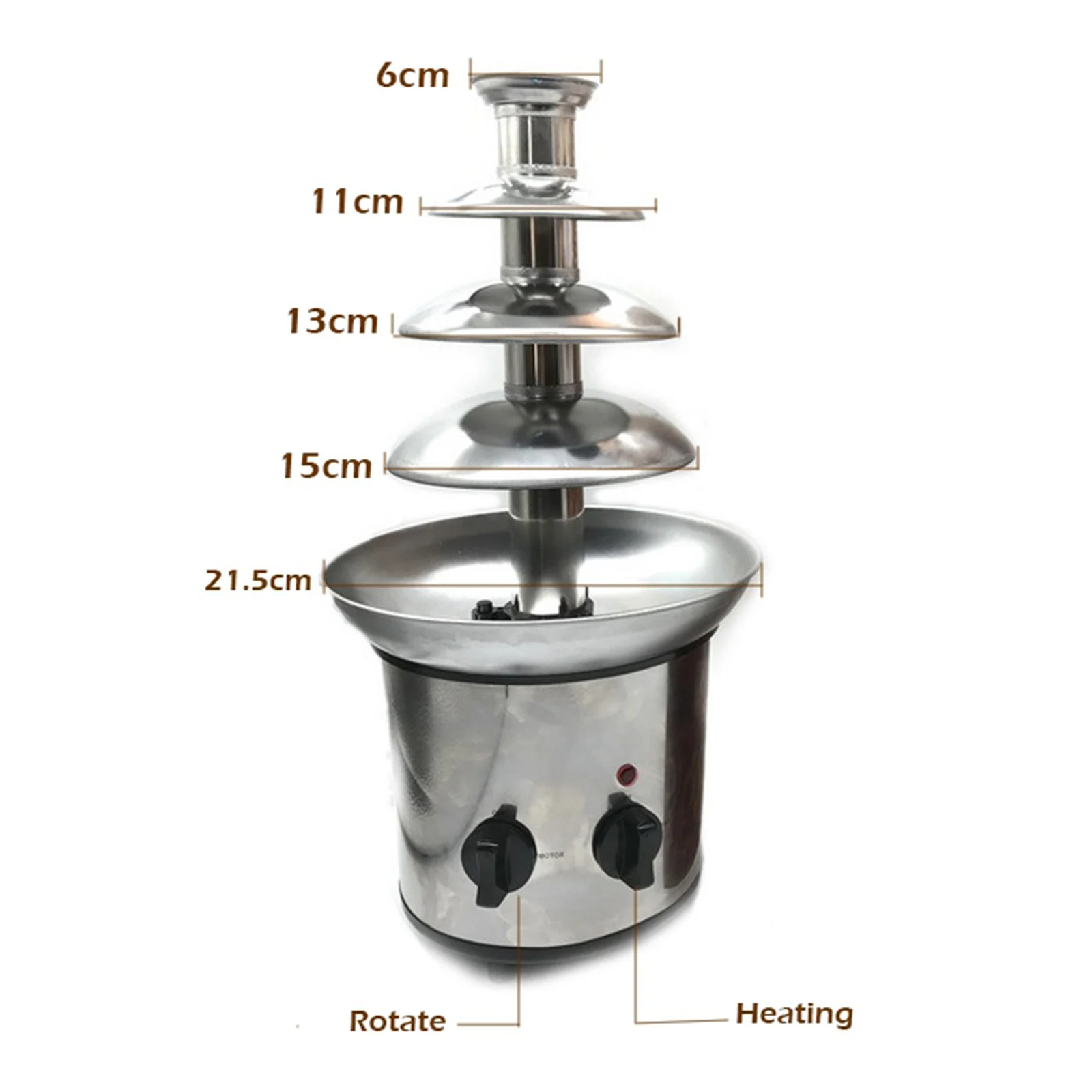 Stainless Steel 4 Tiers Chocolate Fondue Fountain for Cheese BBQ Sauce Ranch US Plug 110V