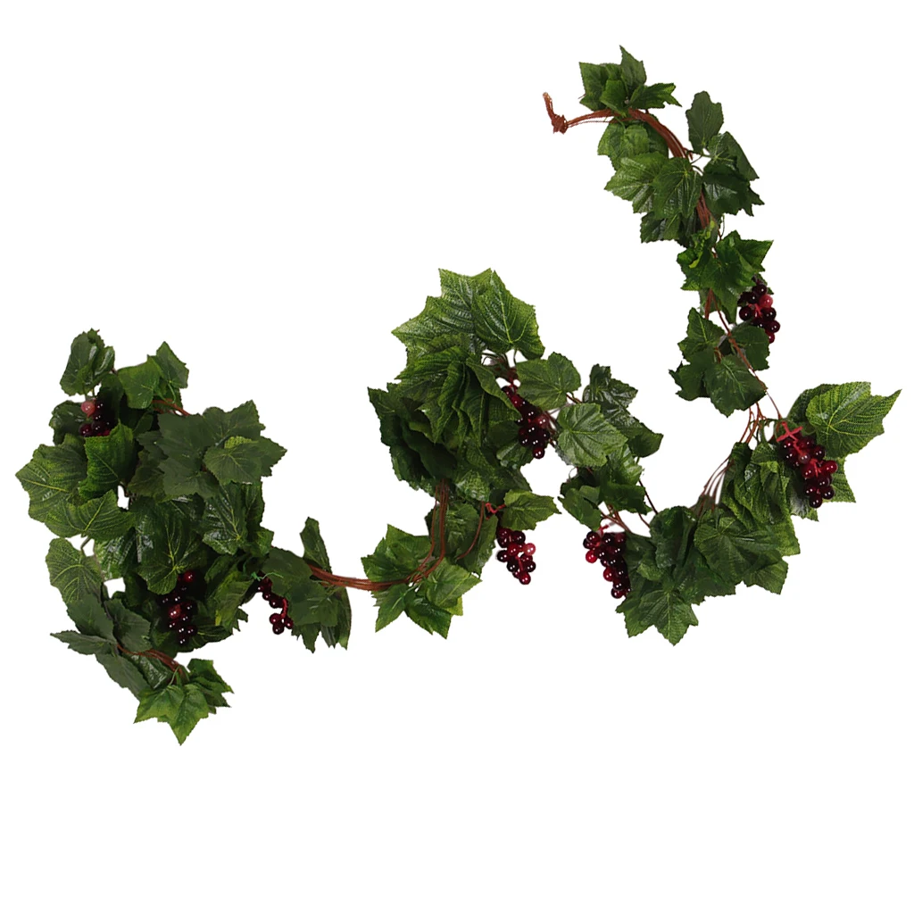 5 Pieces Creative Artificial Grape Leaves Vines Fake Vine Garlands with Grapes Green Leaf Ivy for Wedding Party Home Wall Decor