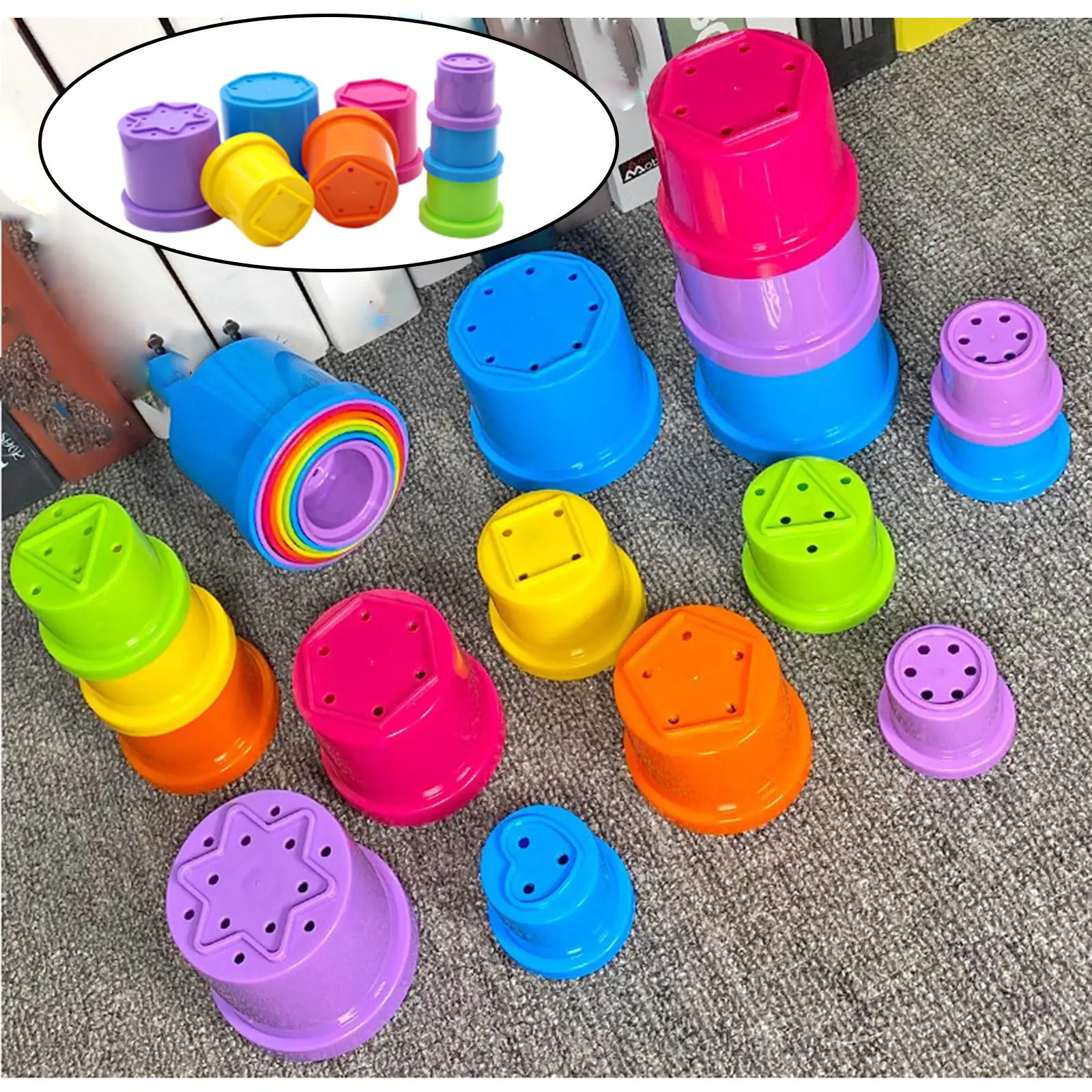 8Pcs Baby Bath Stacking Cup Toy Preschool Puzzle Water Games Stacking Tower for Bathtub Boys Girls 1 2 3 Year Old Kids Children