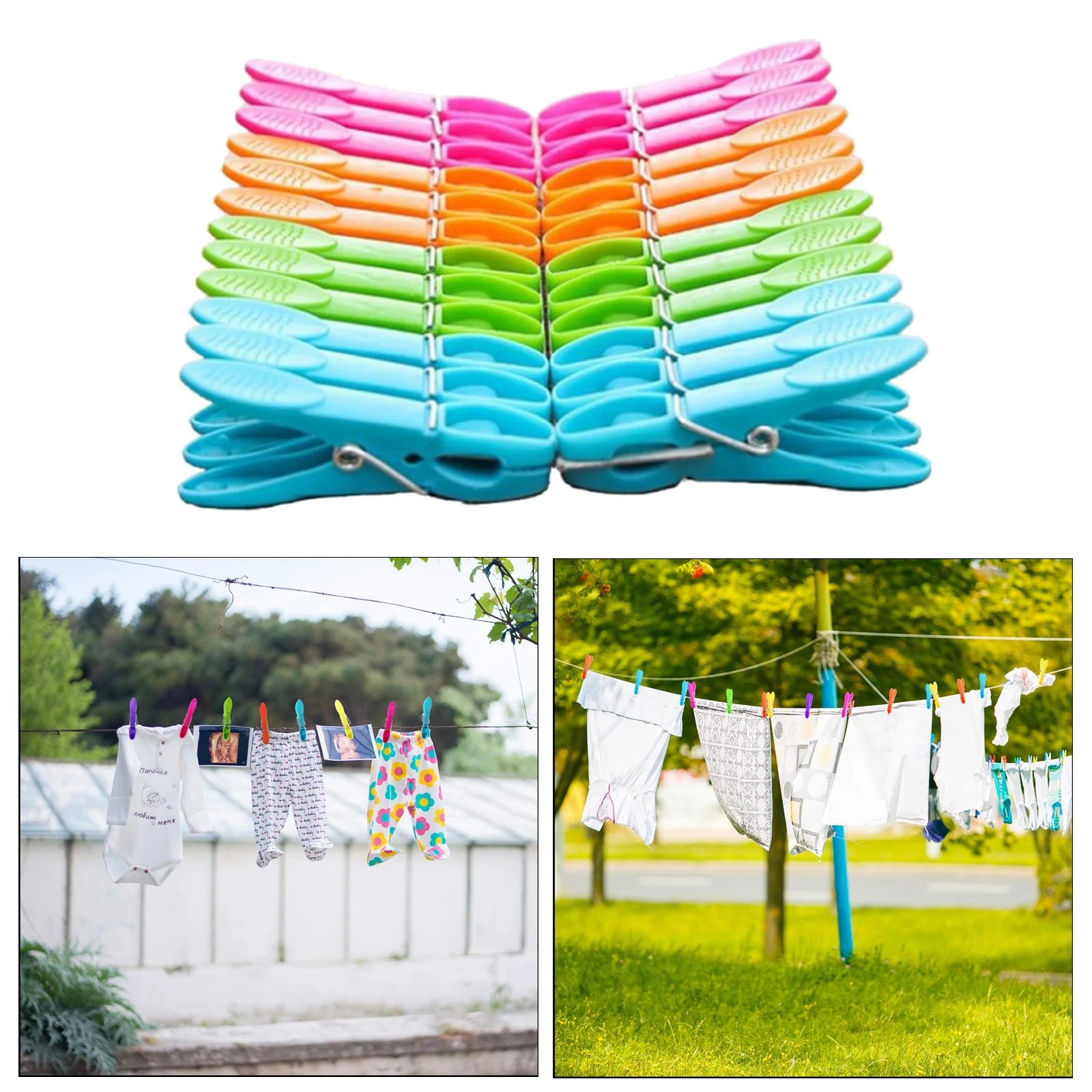 24 Pack Colorful Plastic Cloth Clip Windproof Clothes Pin with Spring Suitable For Kitchen Outdoor Travel Air Set