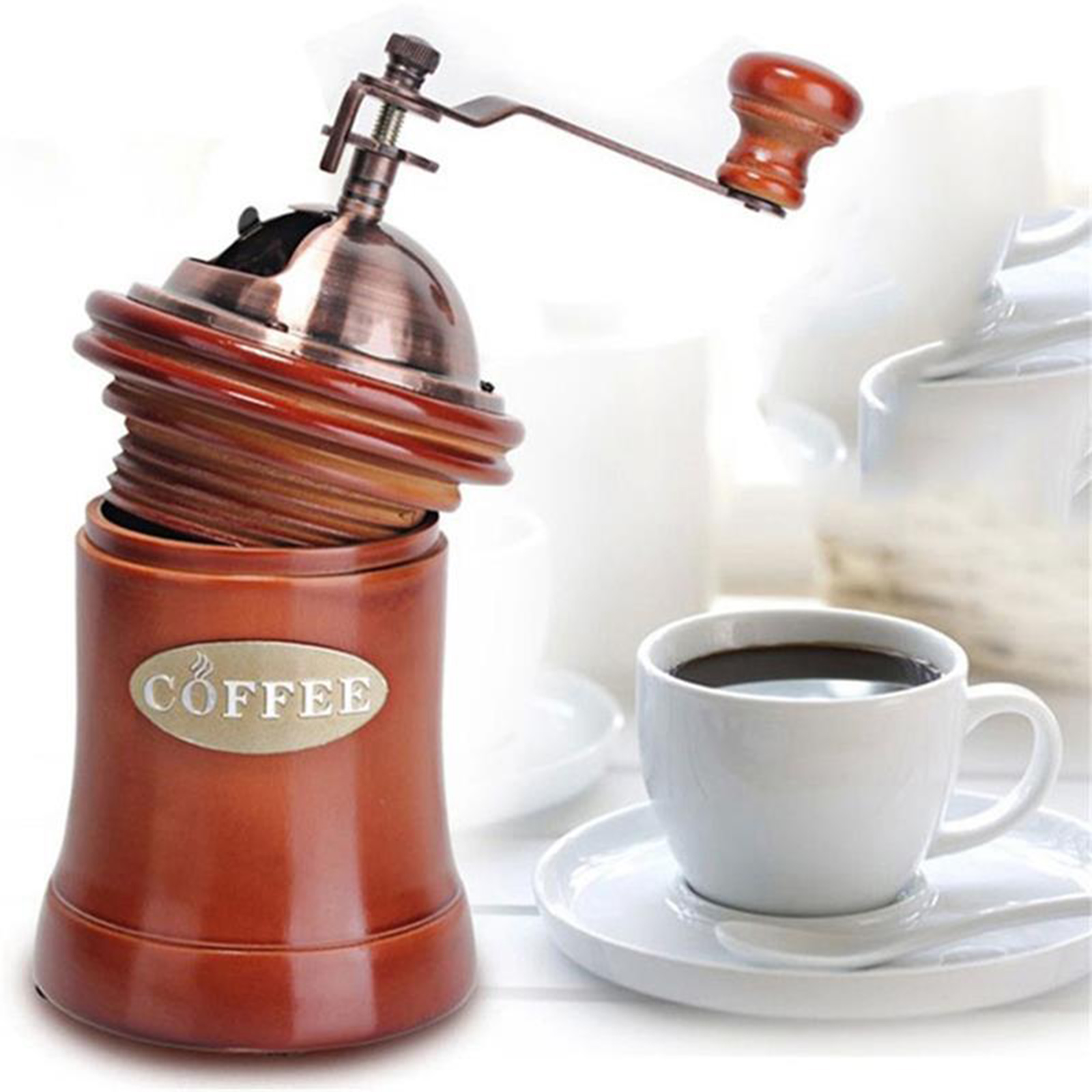 Wood Vintage Manual Coffee Grinder Hand Crank Coffee Bean Mill Windmill