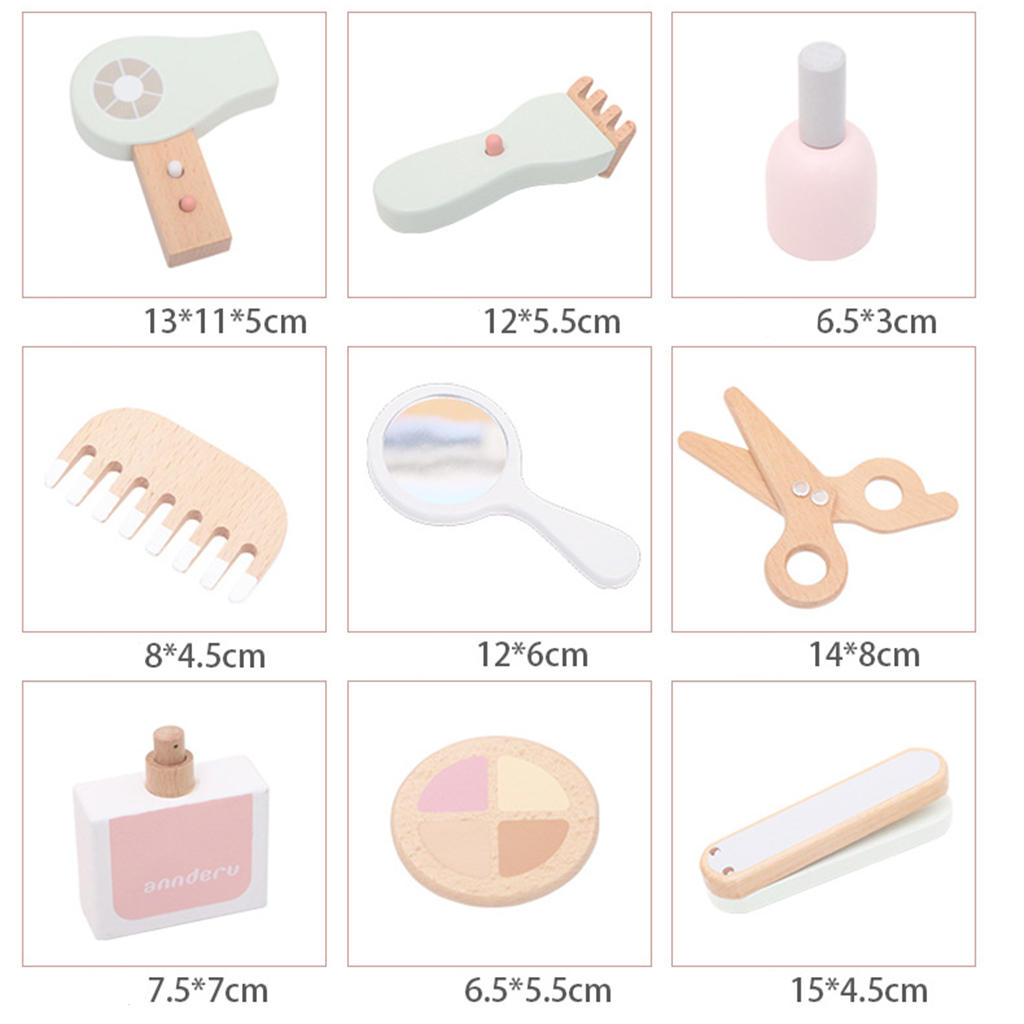 2xWooden Pretend Play Makeup Set Role Play Game Kids Toys Hair Dryer Gifts