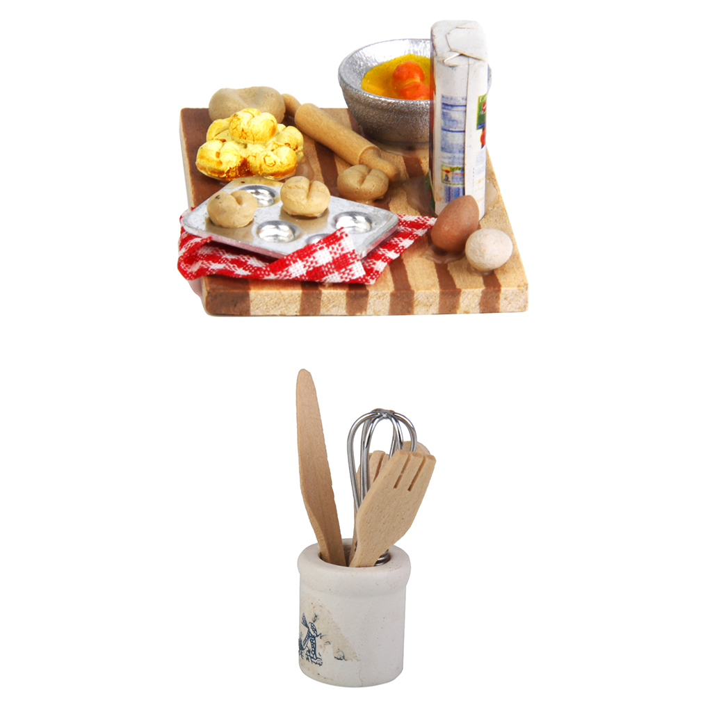 1/12 dollhouse miniature kitchen food eggs milk bread kitchen knife