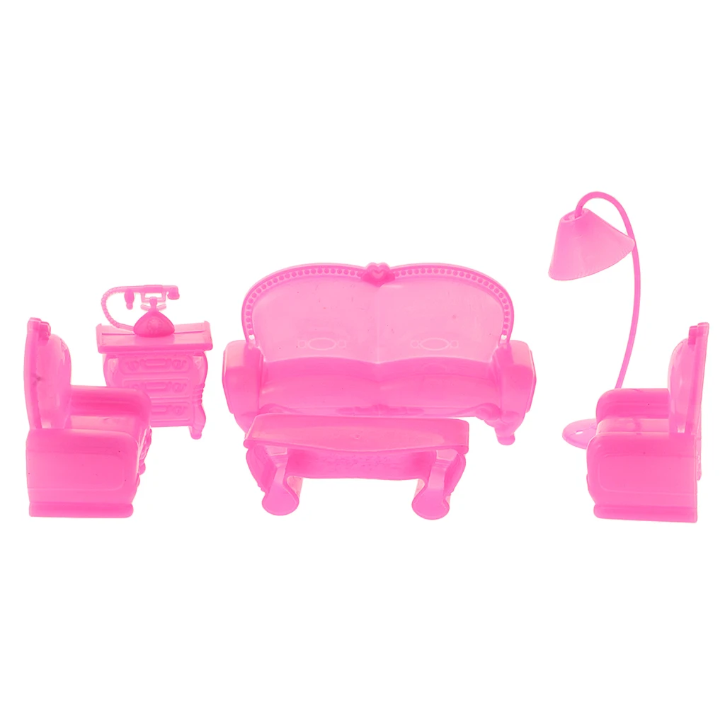 6 Furniture Set for Dolls Sofa Chair Lamp Coffee Tea Table House Toys