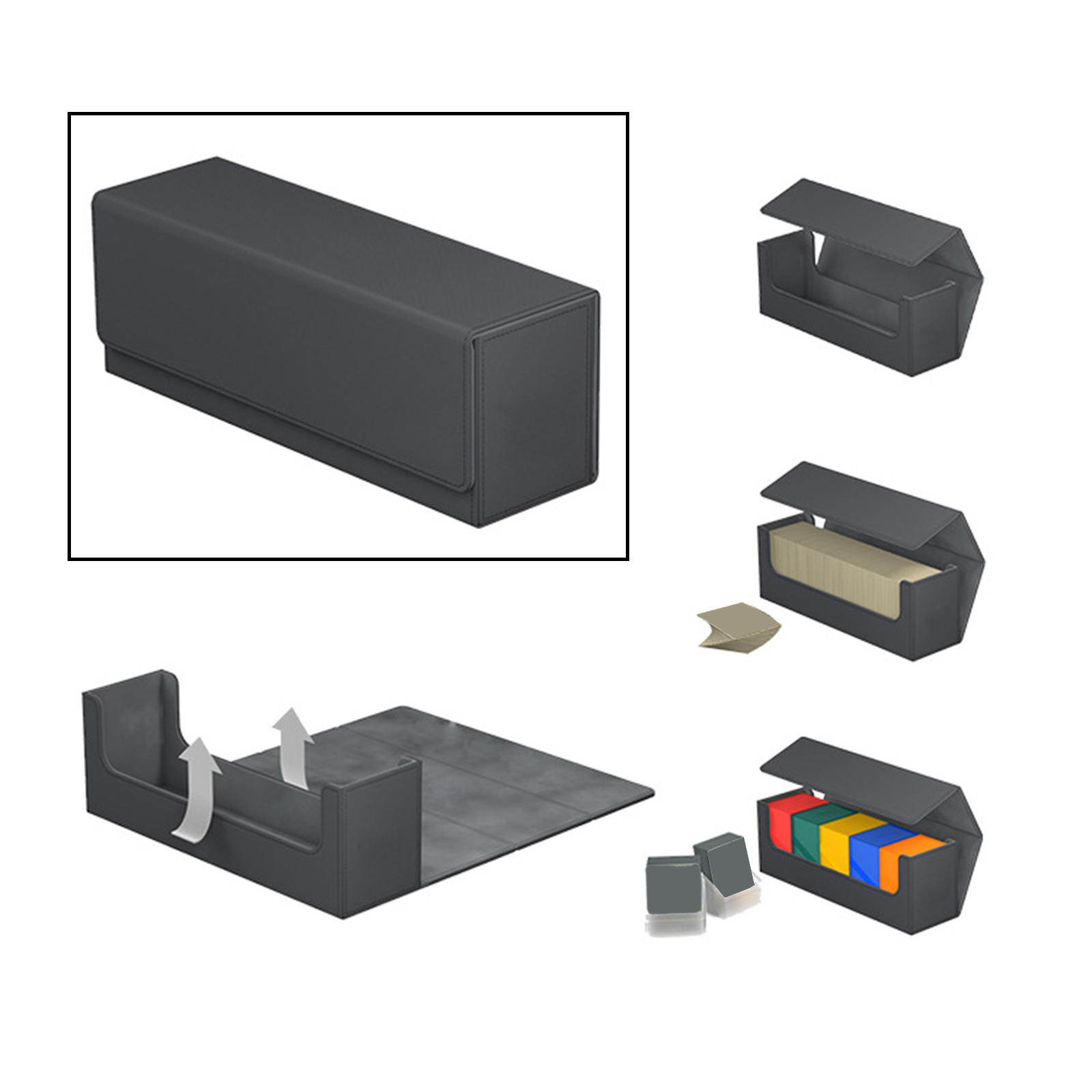 2x400 CARD CASE + Divider-Trading Card Deck Box 310x95x115mm Grey