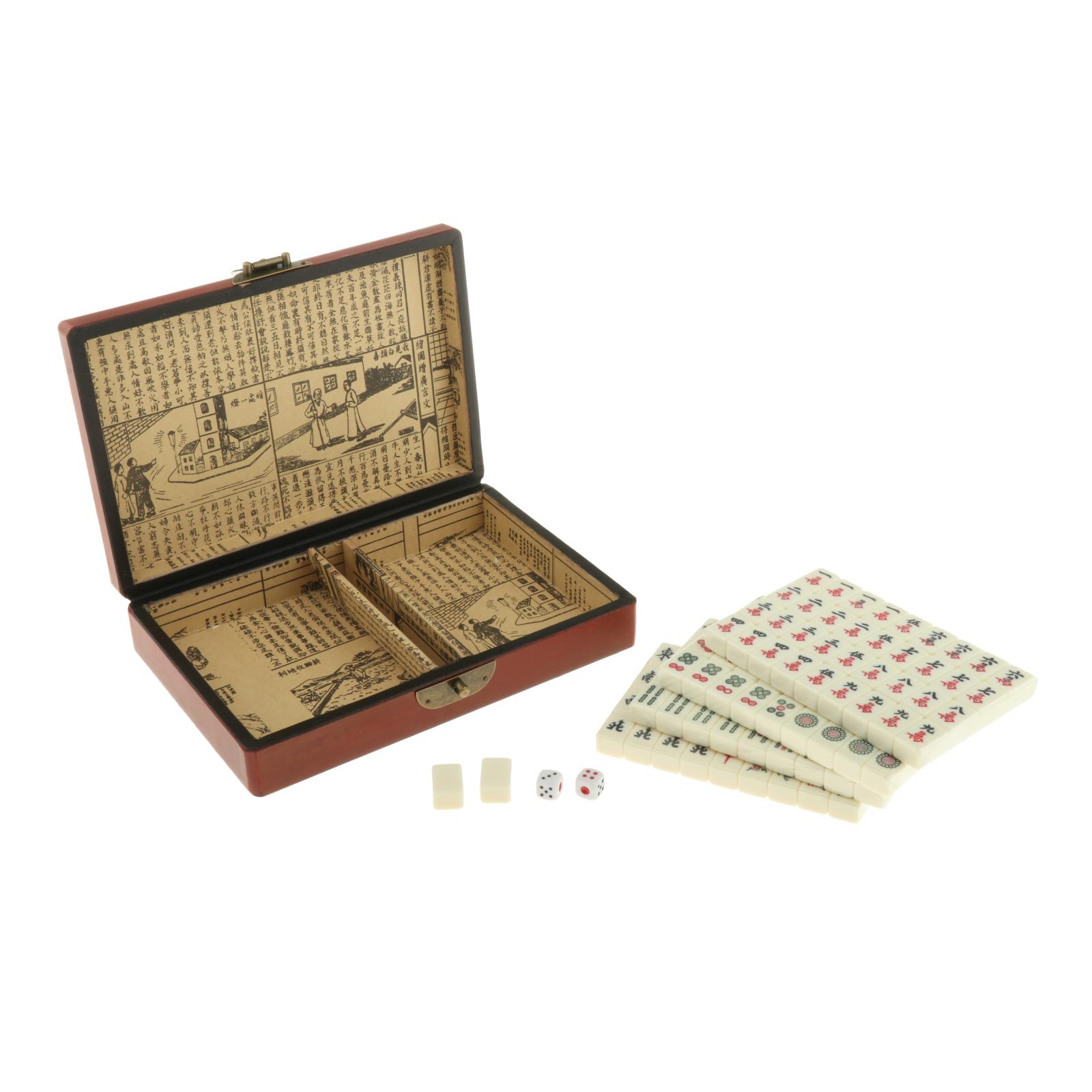 Vintage 144 Tiles Mah-Jong Chinese Numbered Mahjong Set Portable Chinese Family Party Gambling Game Board with Leather Case