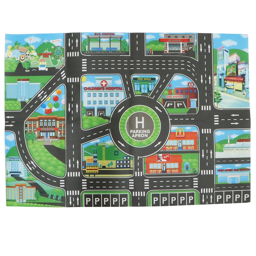 City Traffic Car Game Play Mat Rug Carpet Toy - Infant Kids Crawl Developmental