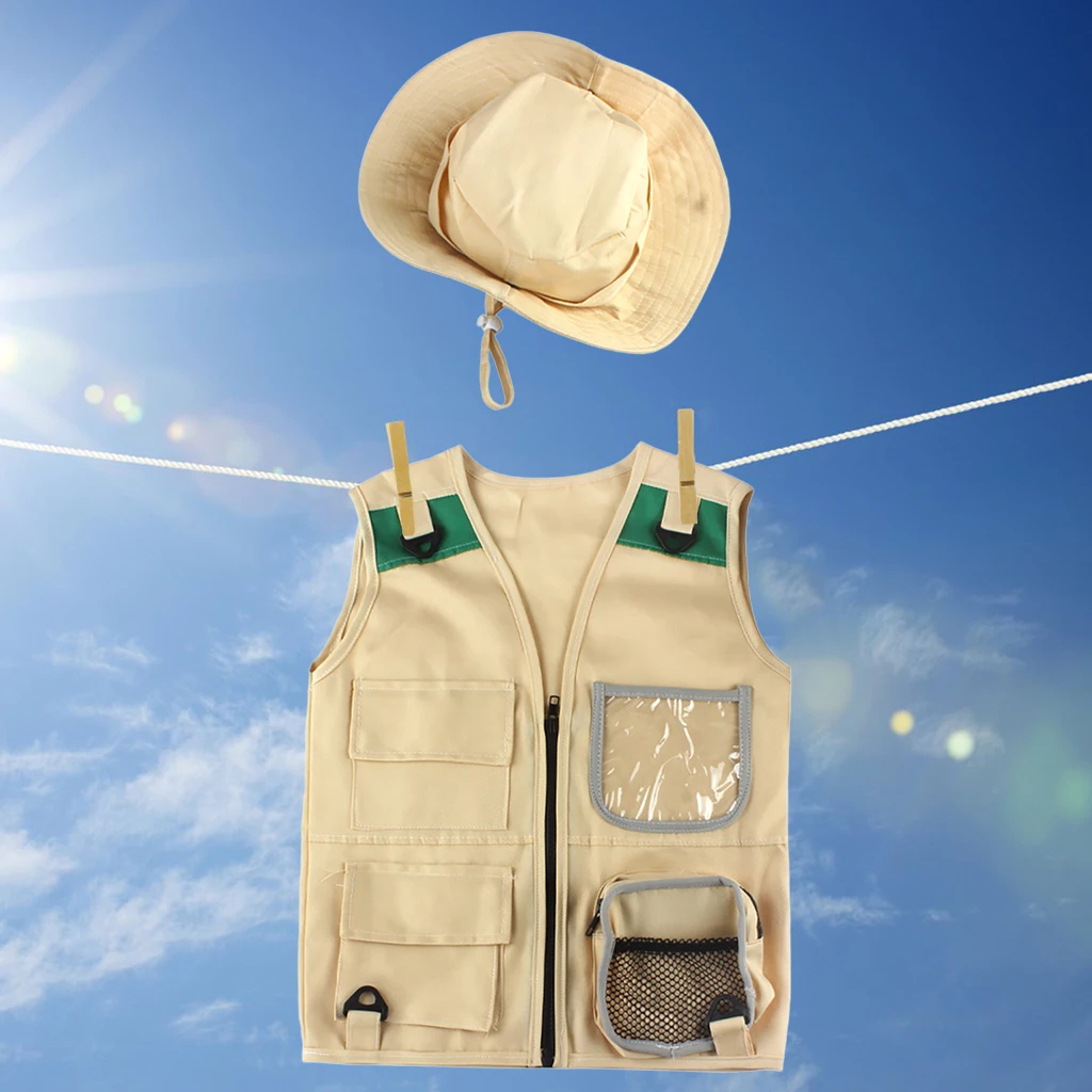 Cargo Vest & Hat Hiking Outdoor Explorer Role Play Pretend Play Gift Unisex