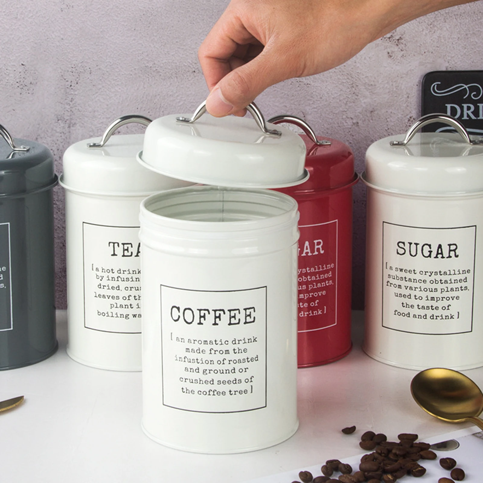 Kitchen Canister Set with Lids Coffee Tea Sugar Canisters Tins Food Storage